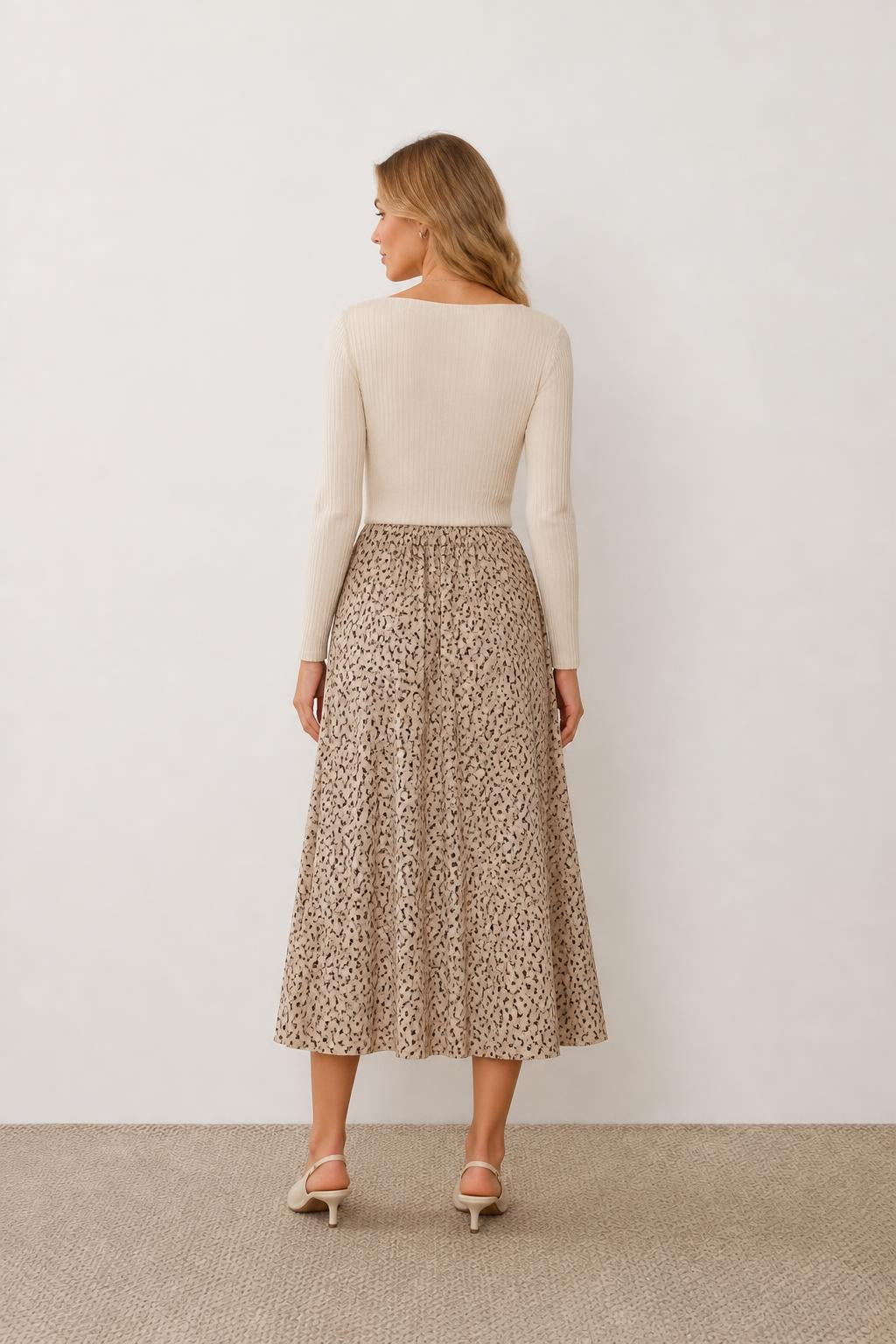 Sophia | Color Block Dress, Elegant Long-Sleeve Contrast Design - back view
