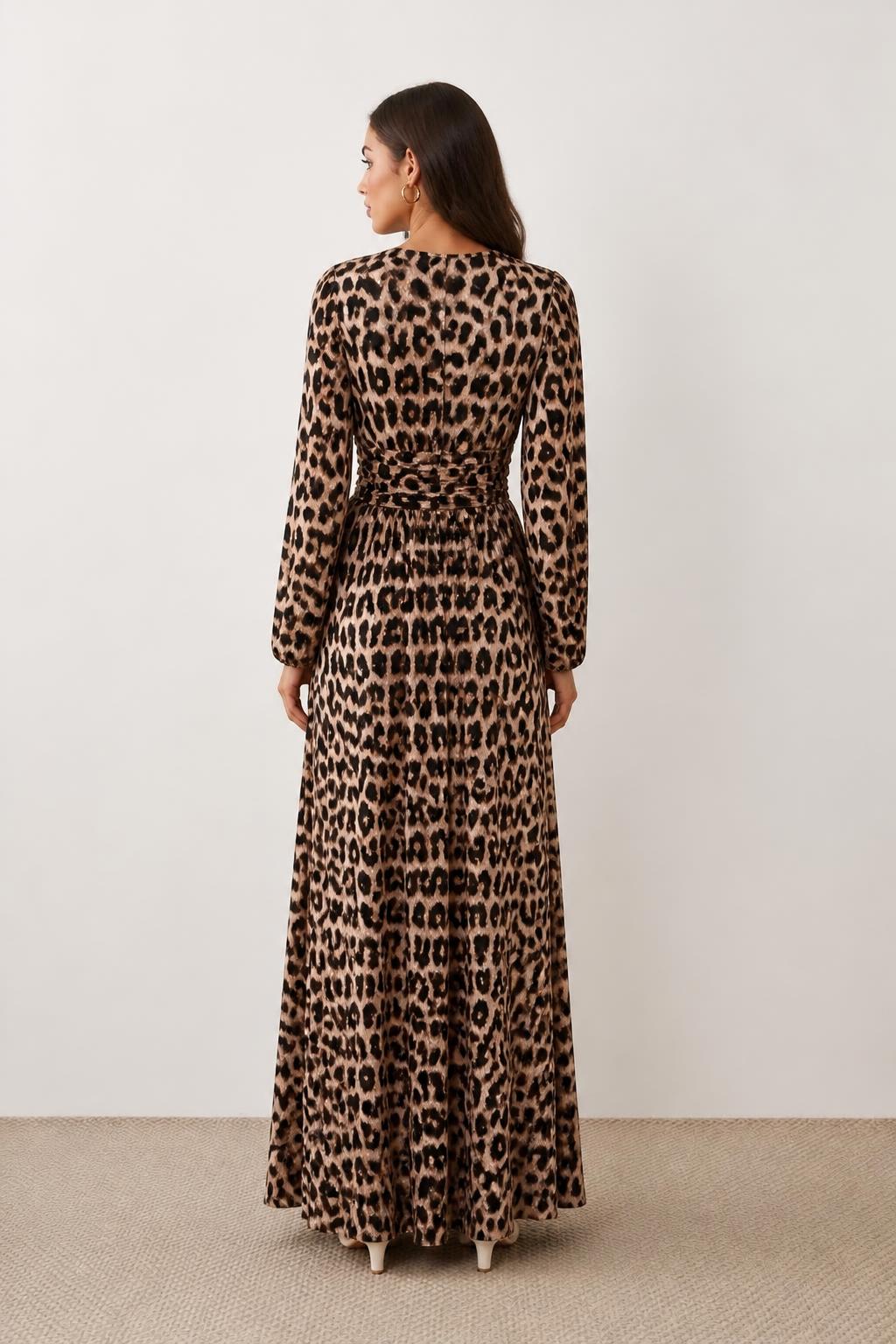 Isabella | Pleated Dress, Casual Style with Lantern Sleeves - back view