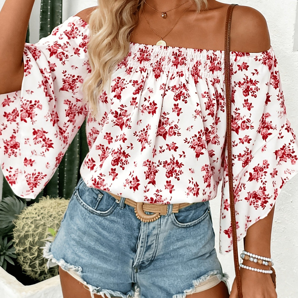 Colorblock Printed Relaxed Off-the-Shoulder Shirt