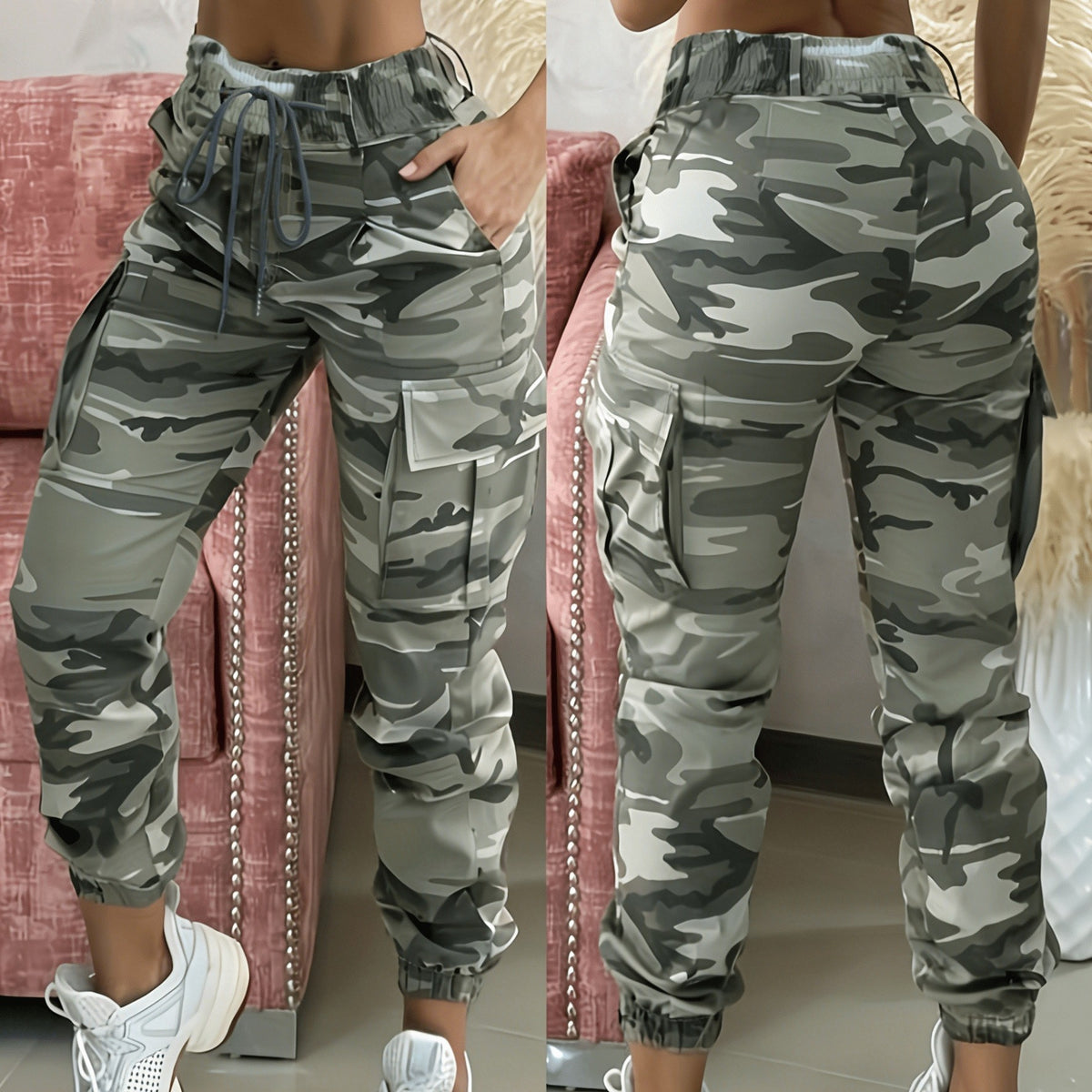 Loose Irregular Olive Camo Cargo Joggers