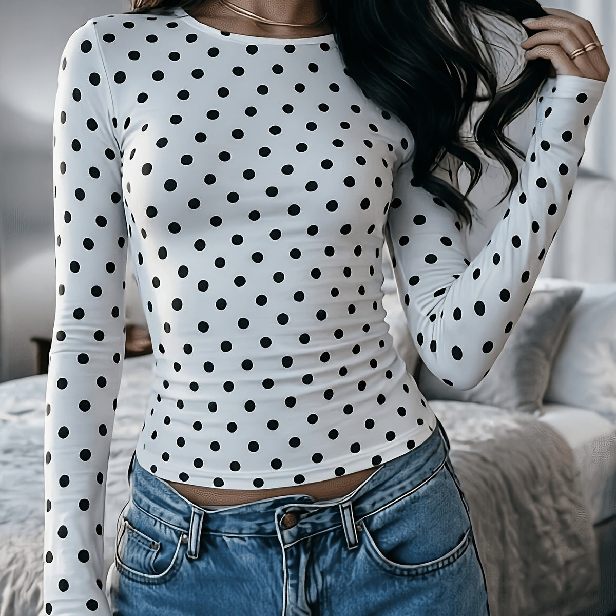 Women's Polka Dot Long-Sleeve T-Shirt