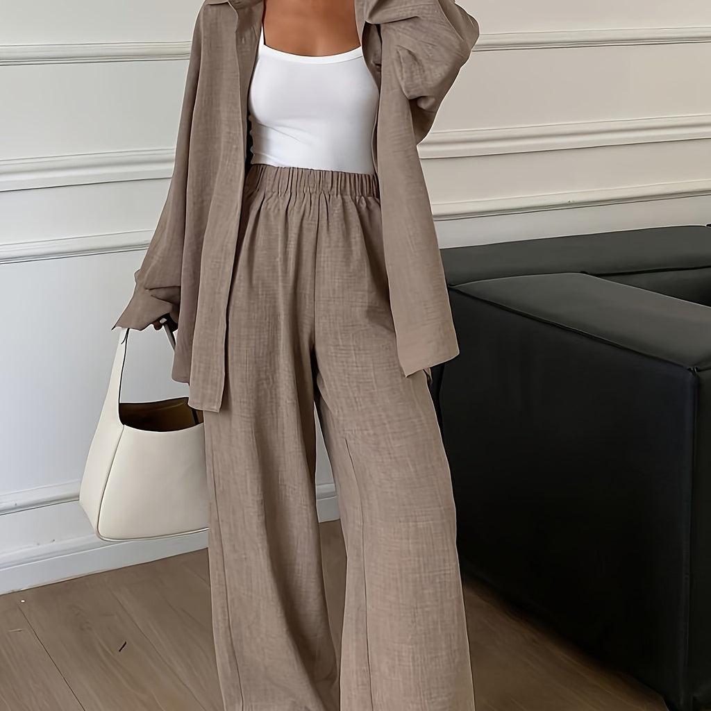 Elegant Women's Long-Sleeve Shirt and Pants Set