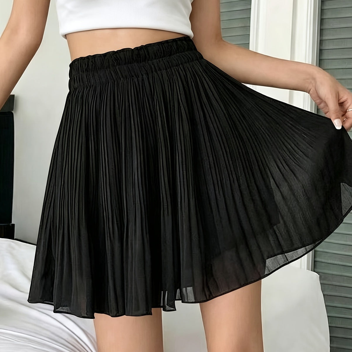 Women's Spring Solid Pleated A-line Skirt