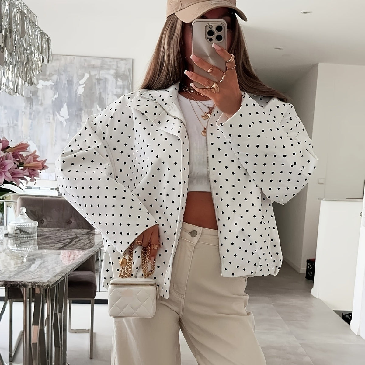 Cute Women's Polka Dot Zip-Up Jacket