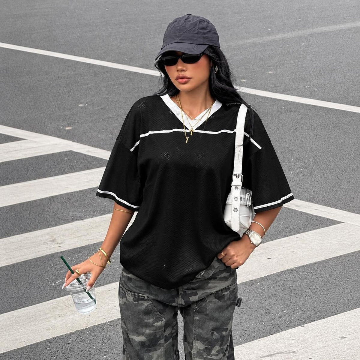 Women's V-Neck '23' Printed T-Shirt, Casual & Sporty