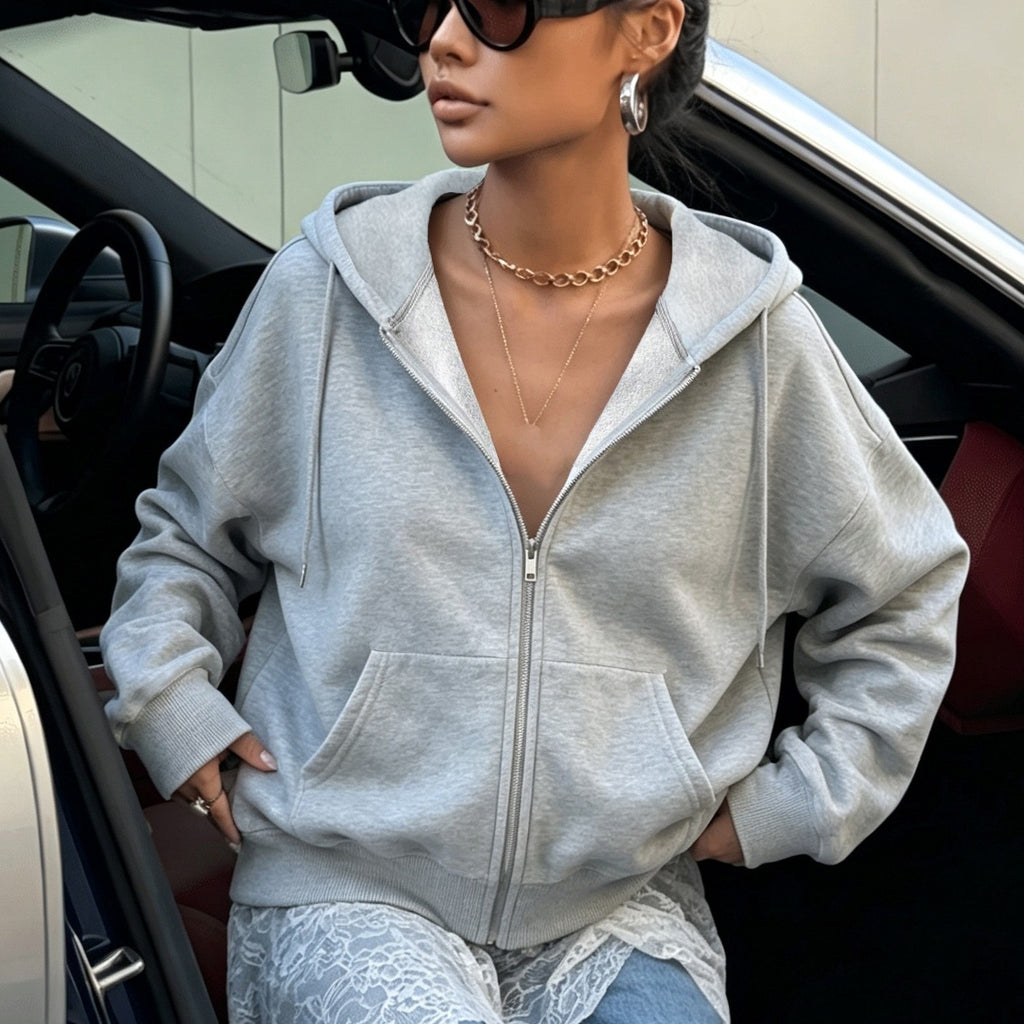 Casual Sporty Zip-Up Sweatshirt Jacket