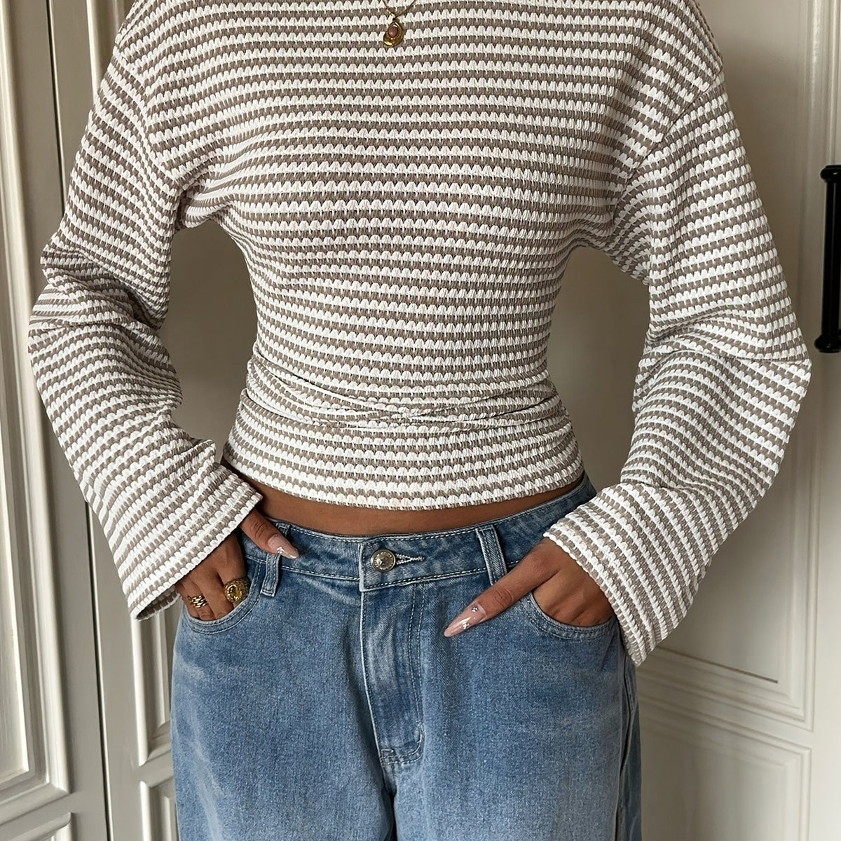Women's Casual Striped Long-Sleeve Round-Neck T-Shirt