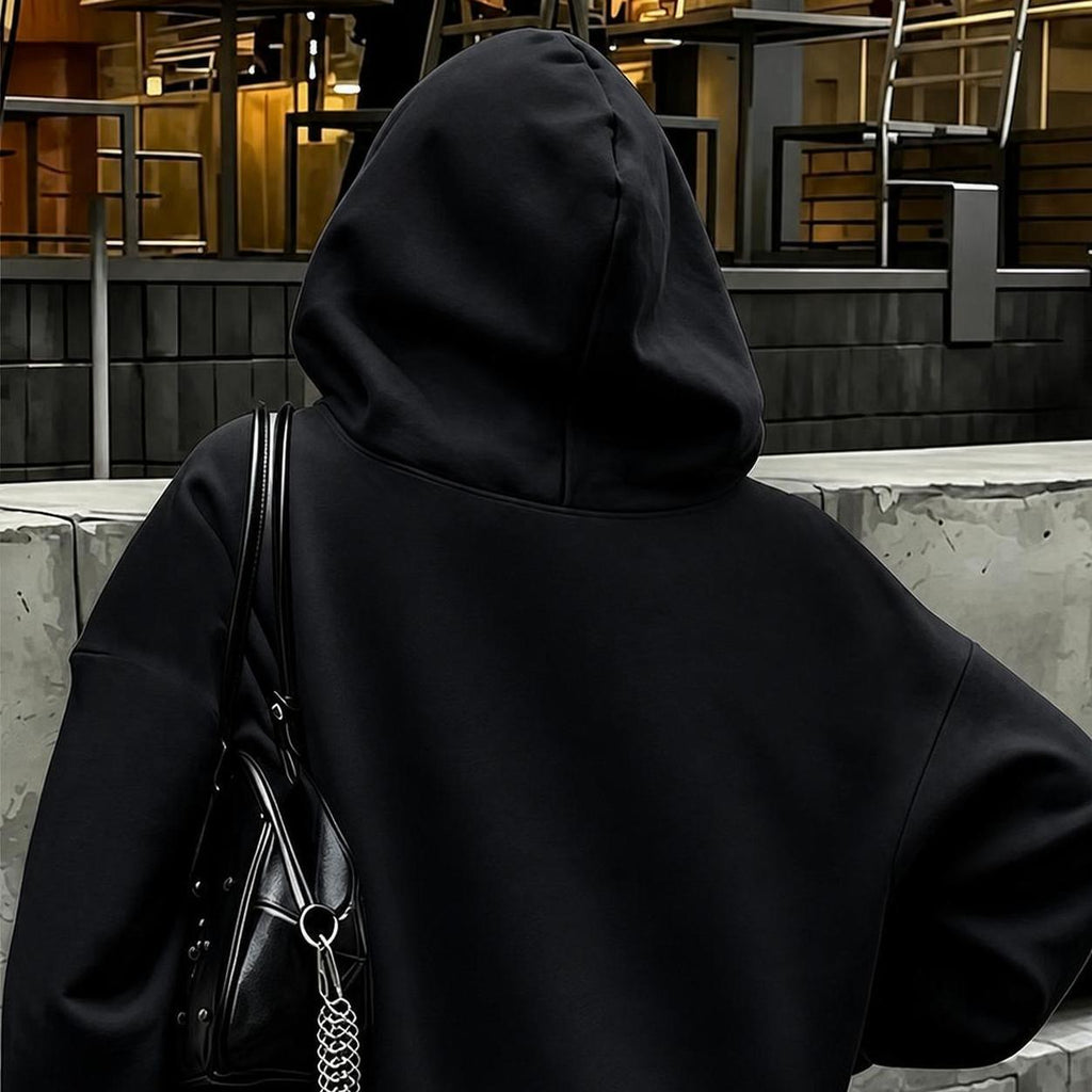Y2K Gothic Cherry Print Fleece-Lined Hoodie