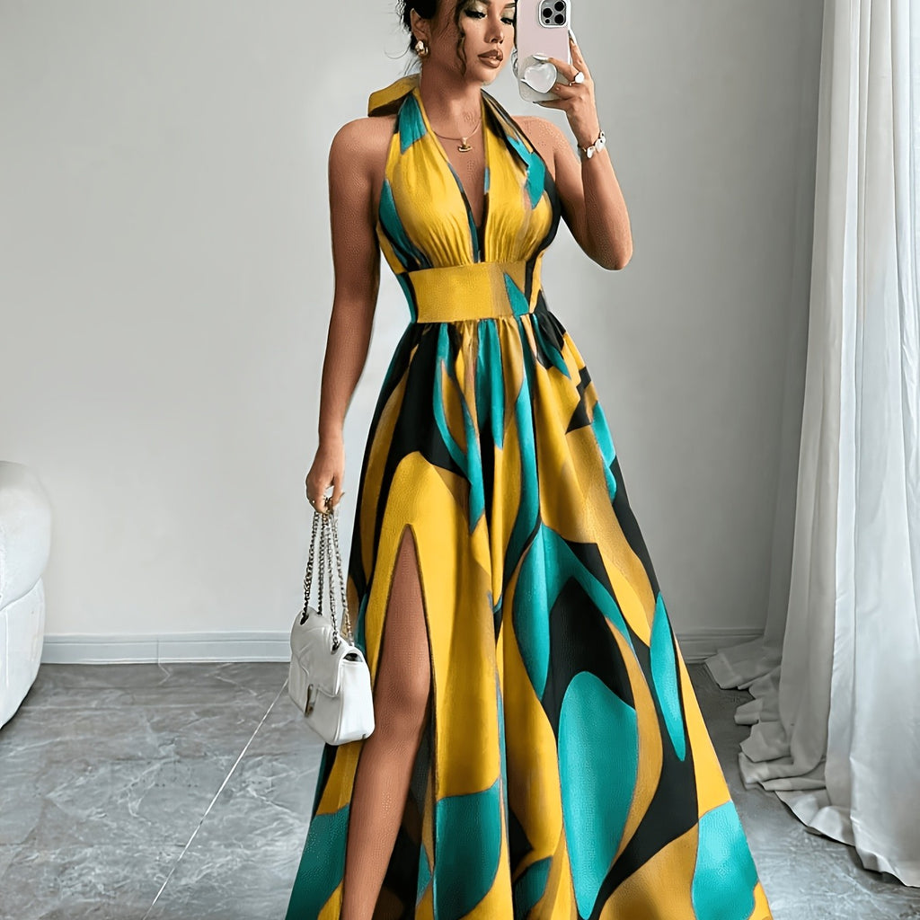 Elegant Sleeveless V-Neck Maxi Dress with Slit