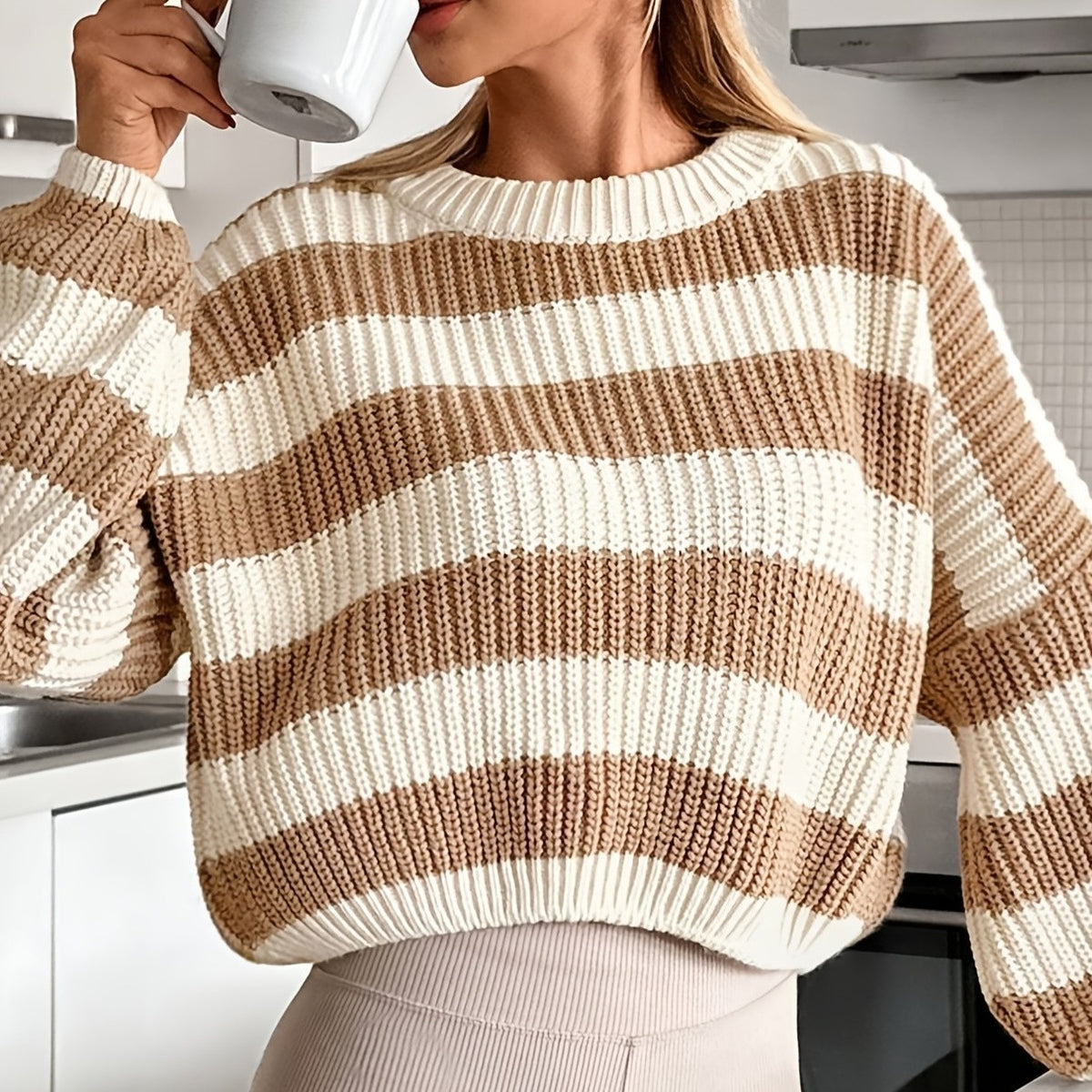 Women's striped color-block sweater with dropped shoulders