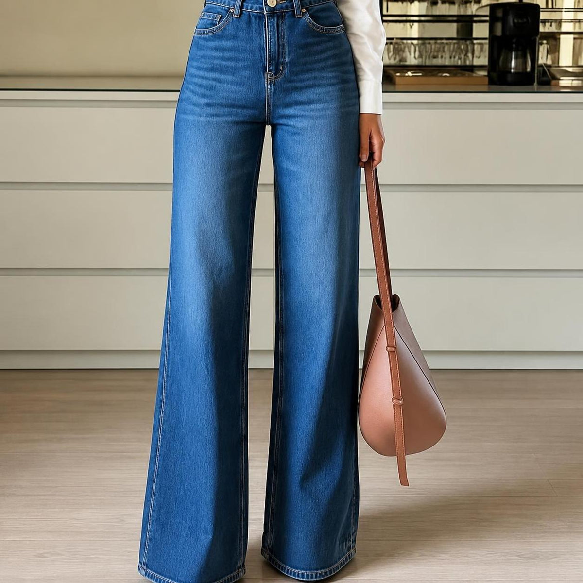 High-Waist Washed Women's Jeans, Elastic Fit