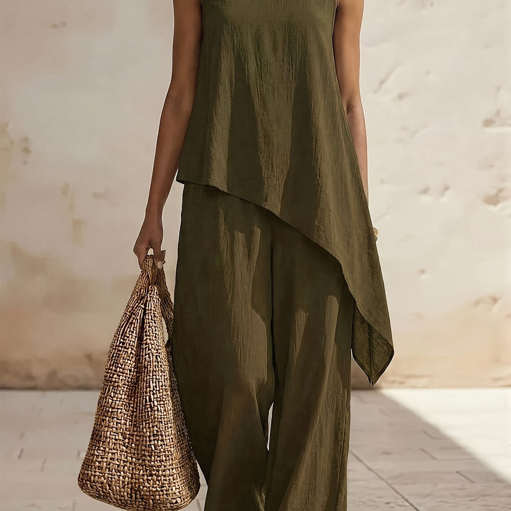 Relaxed 2-piece sleeveless set with high-waist wide pants