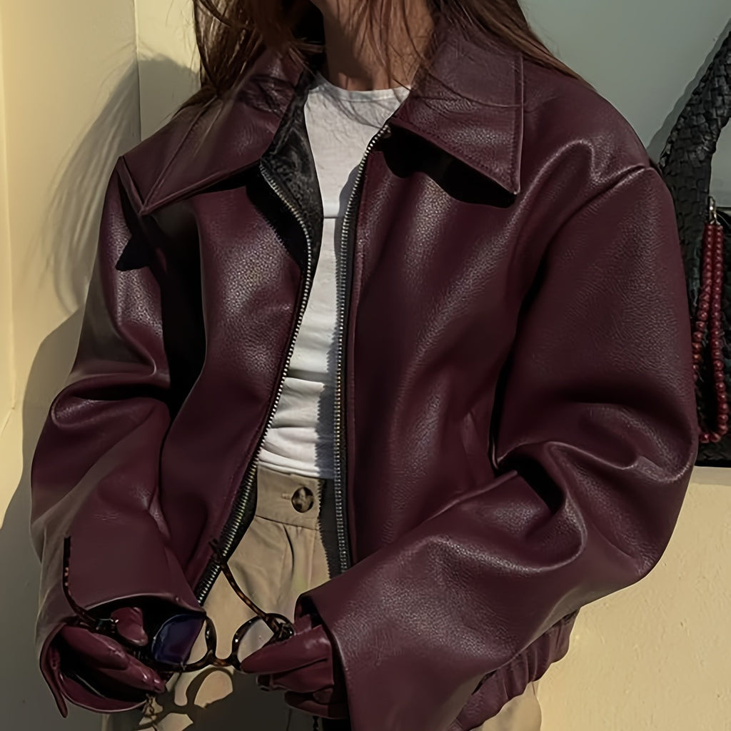 Casual Vintage PU Motorcycle Jacket for Women