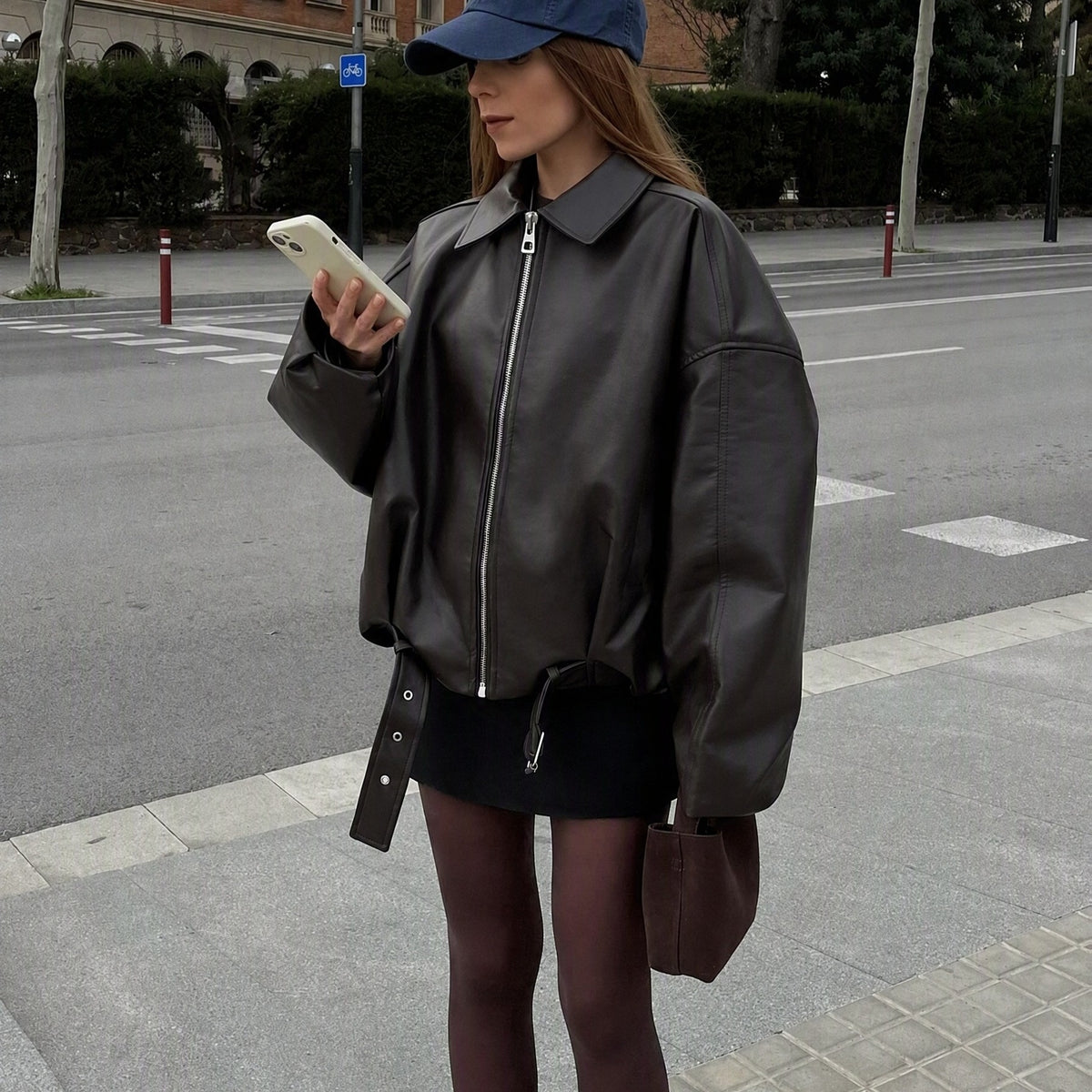 Women's Vintage Cropped Jacket with Lapel and Zipper