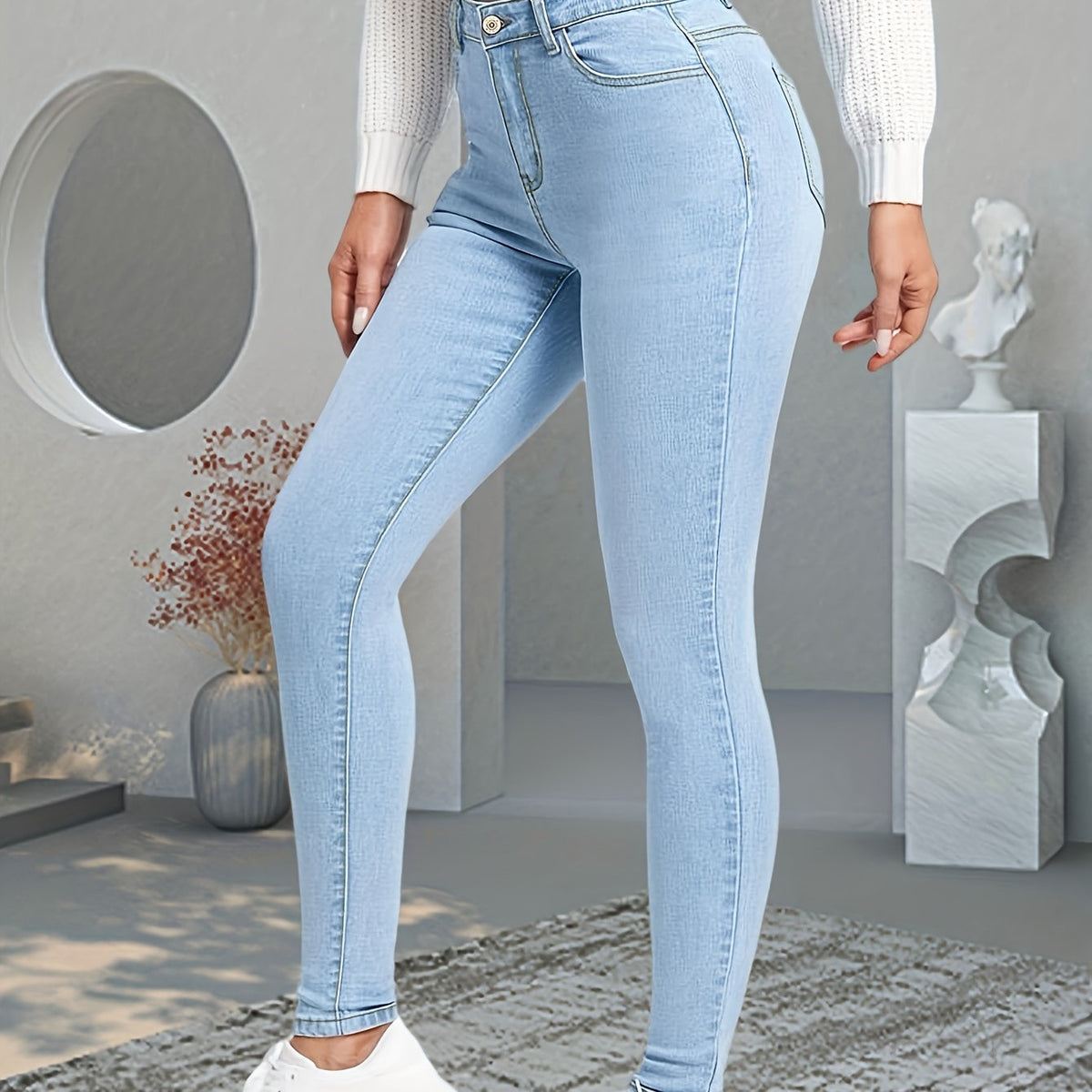 Light Blue Stretch Skinny Jeans for Women