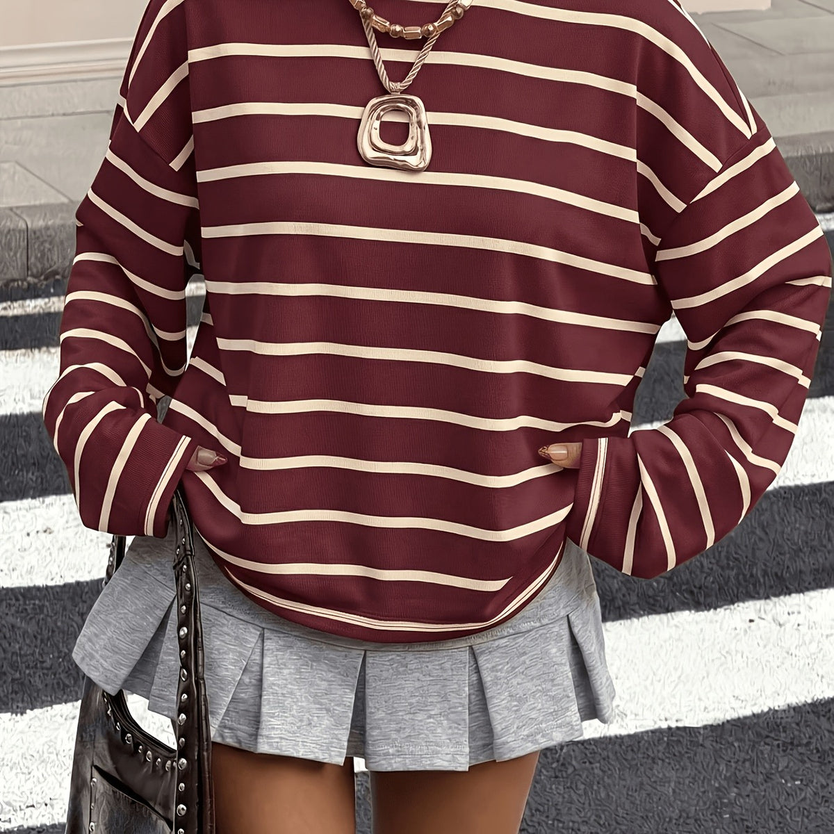 Multicolored Striped Women's Long-Sleeve Crewneck T-Shirt