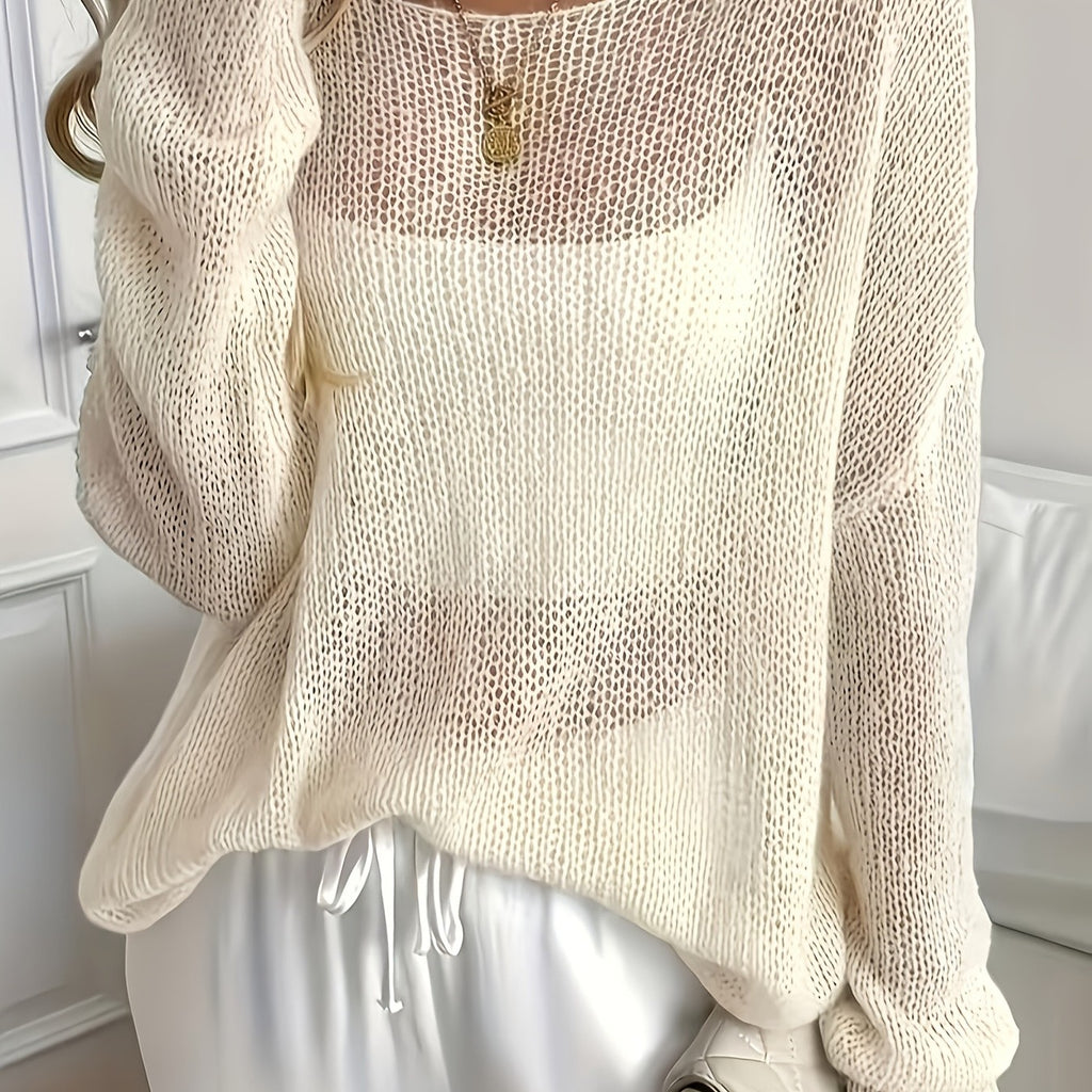 Solid Crewneck Long‑Sleeve Sweater for Spring and Autumn