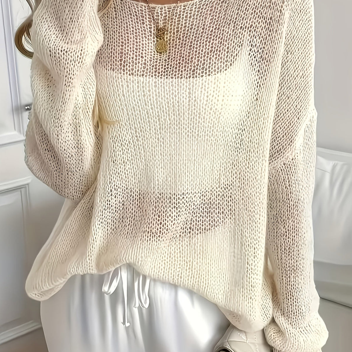 Solid Crewneck Long‑Sleeve Sweater for Spring and Autumn