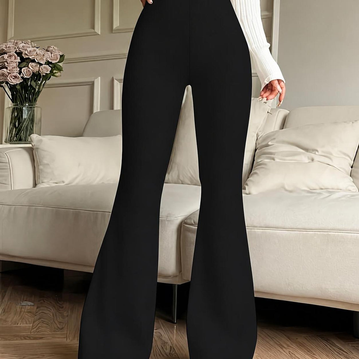 Solid high-waisted flared pants for women