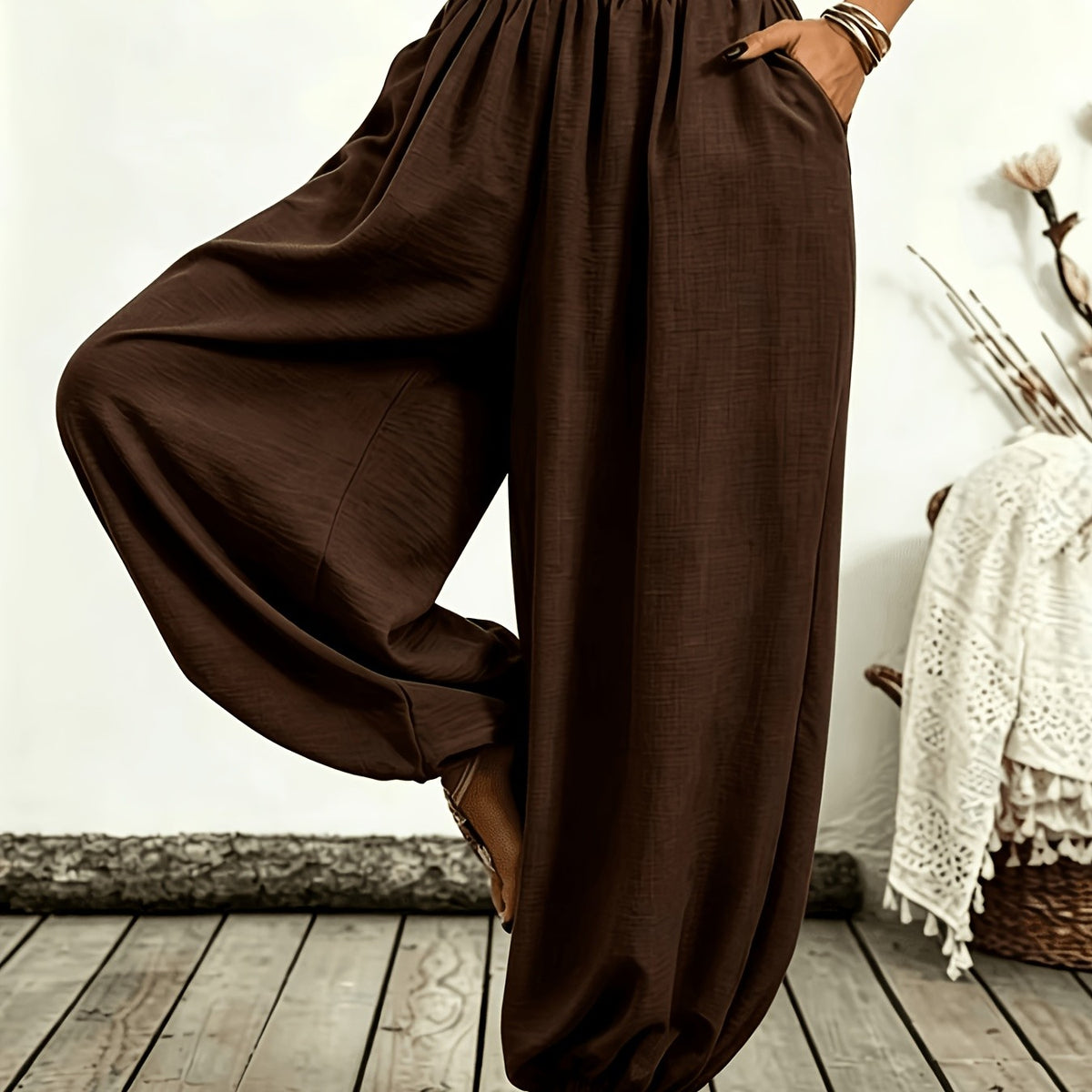 Women's Loose Casual Pants with Elastic Waist and Ankles