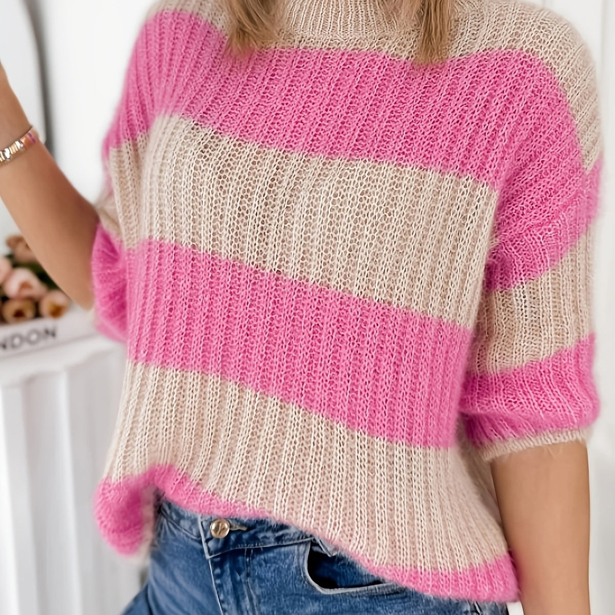 Women's Cute Striped Lightweight Puff Short-Sleeve Top