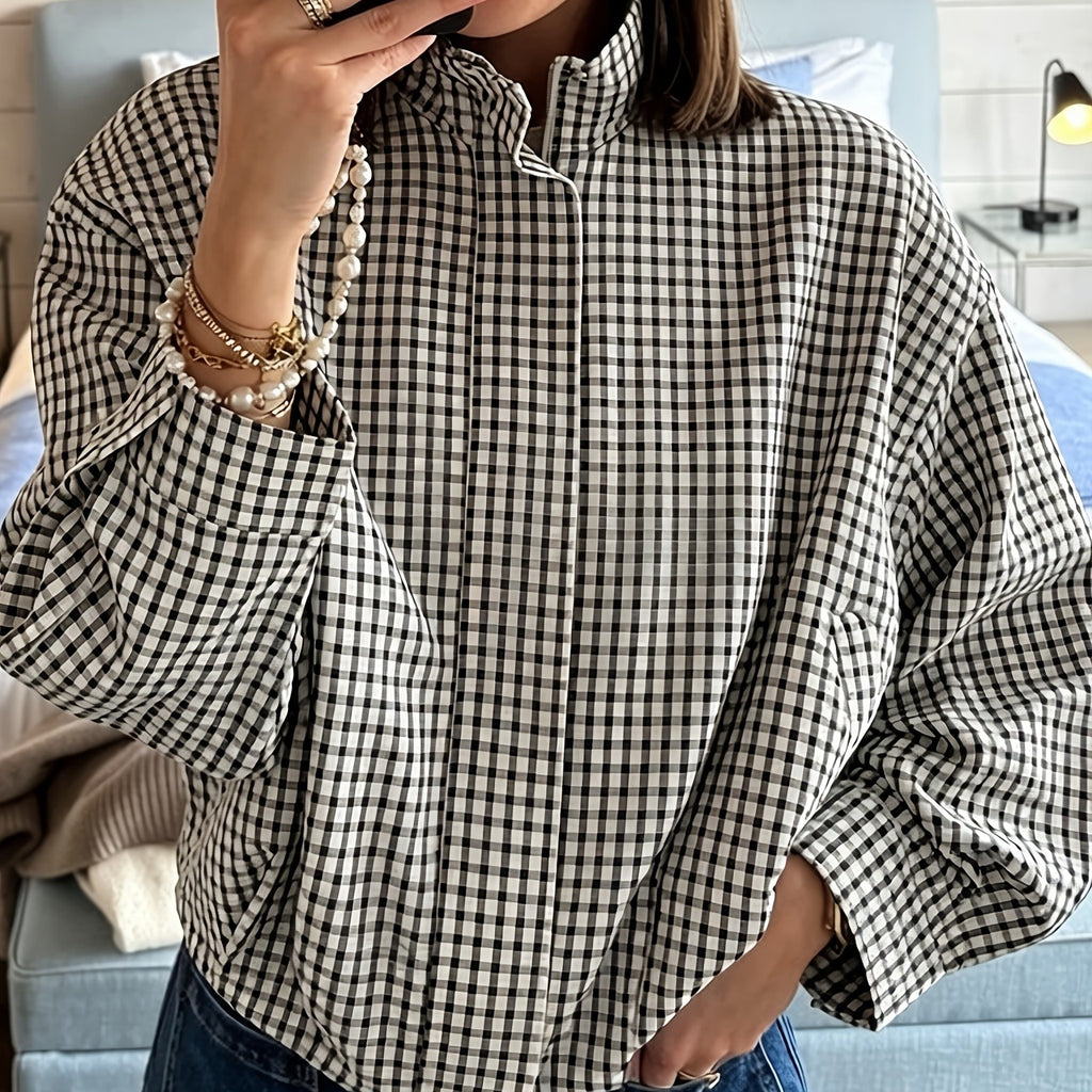 Women's Checked Lightweight Zip Jacket for Spring/Autumn