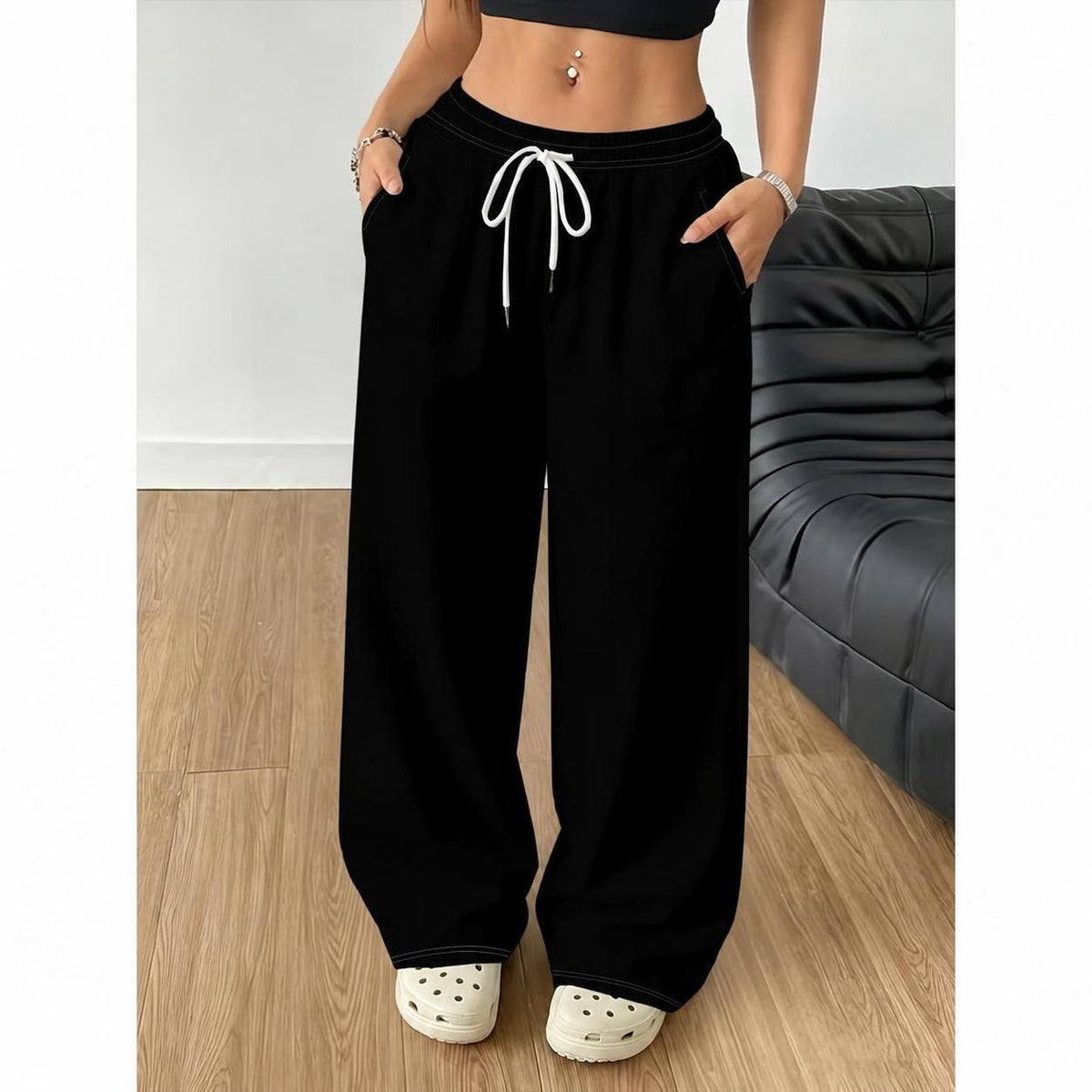 Women's Printed Long Casual Pants, High-Waist Drawstring