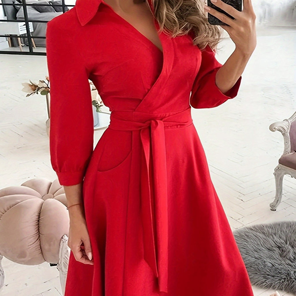 Elegant A-line Women's Dress with 3/4 Sleeves