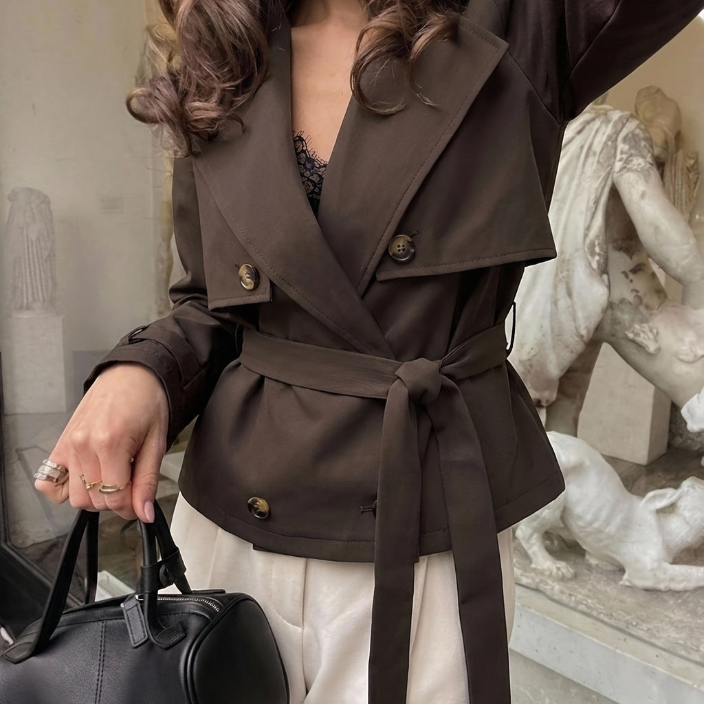 Women's Solid Tie-Front Casual French Commuter Jacket