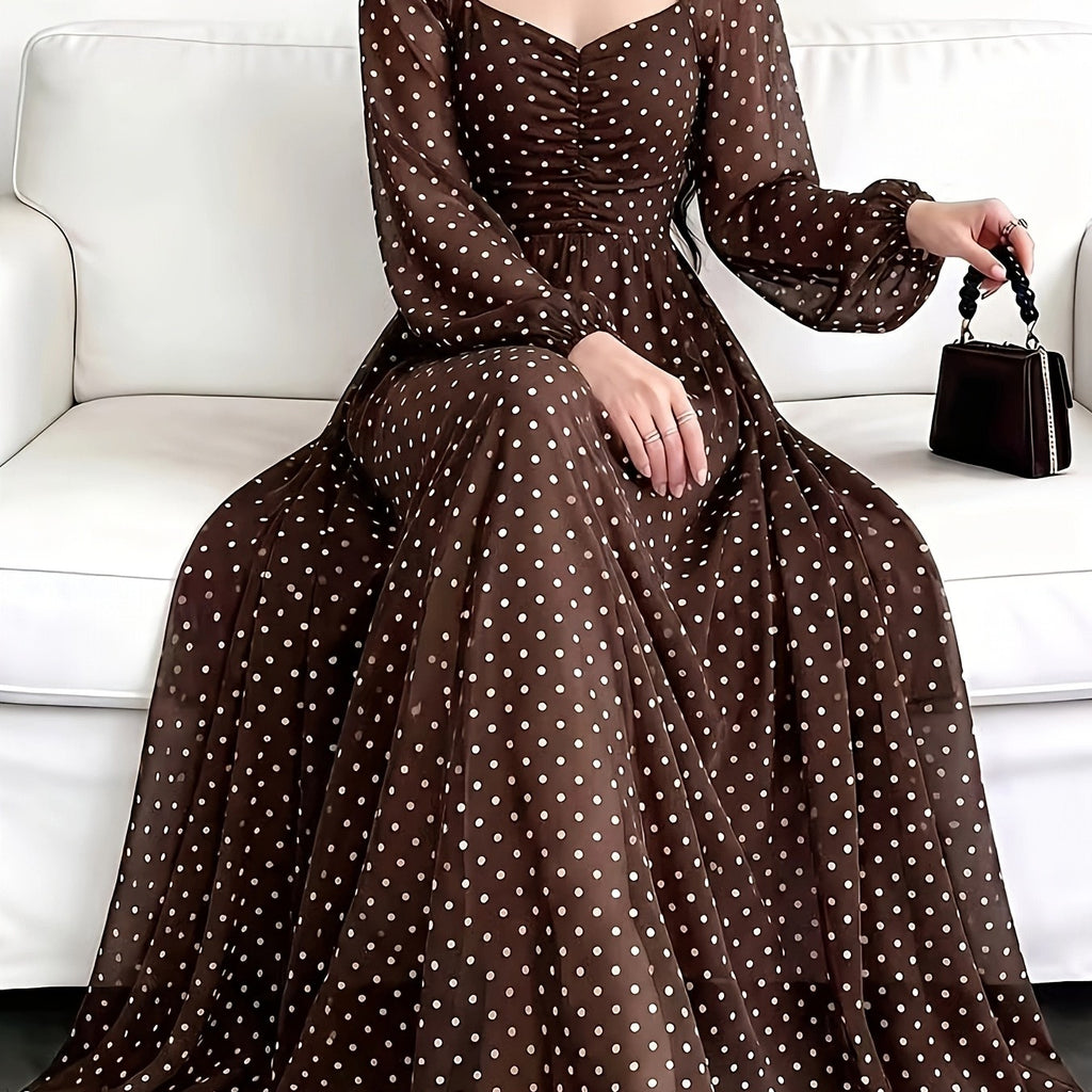 Women's Retro Polka Dot Maxi Dress with Square Neck