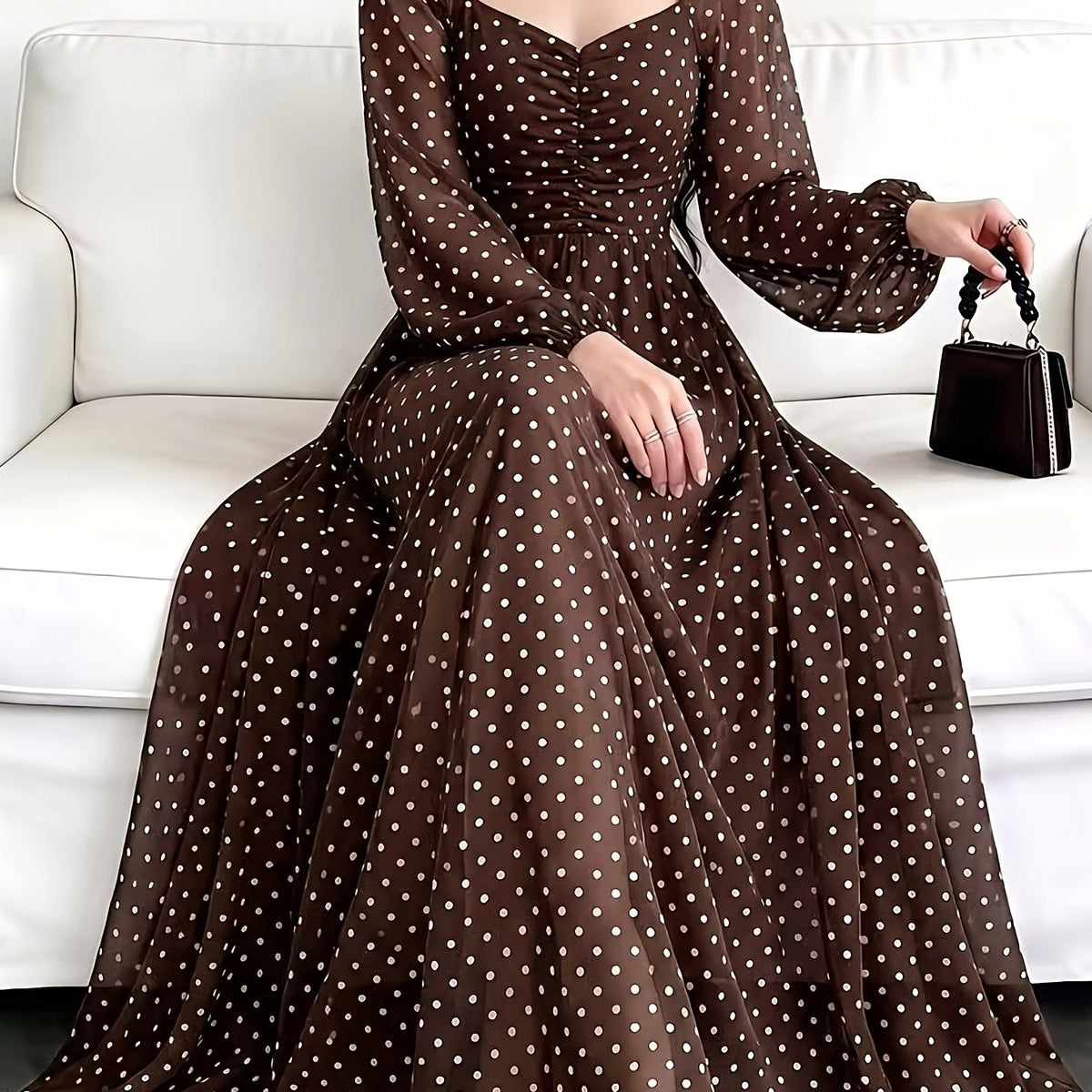 Women's Retro Polka Dot Maxi Dress with Square Neck