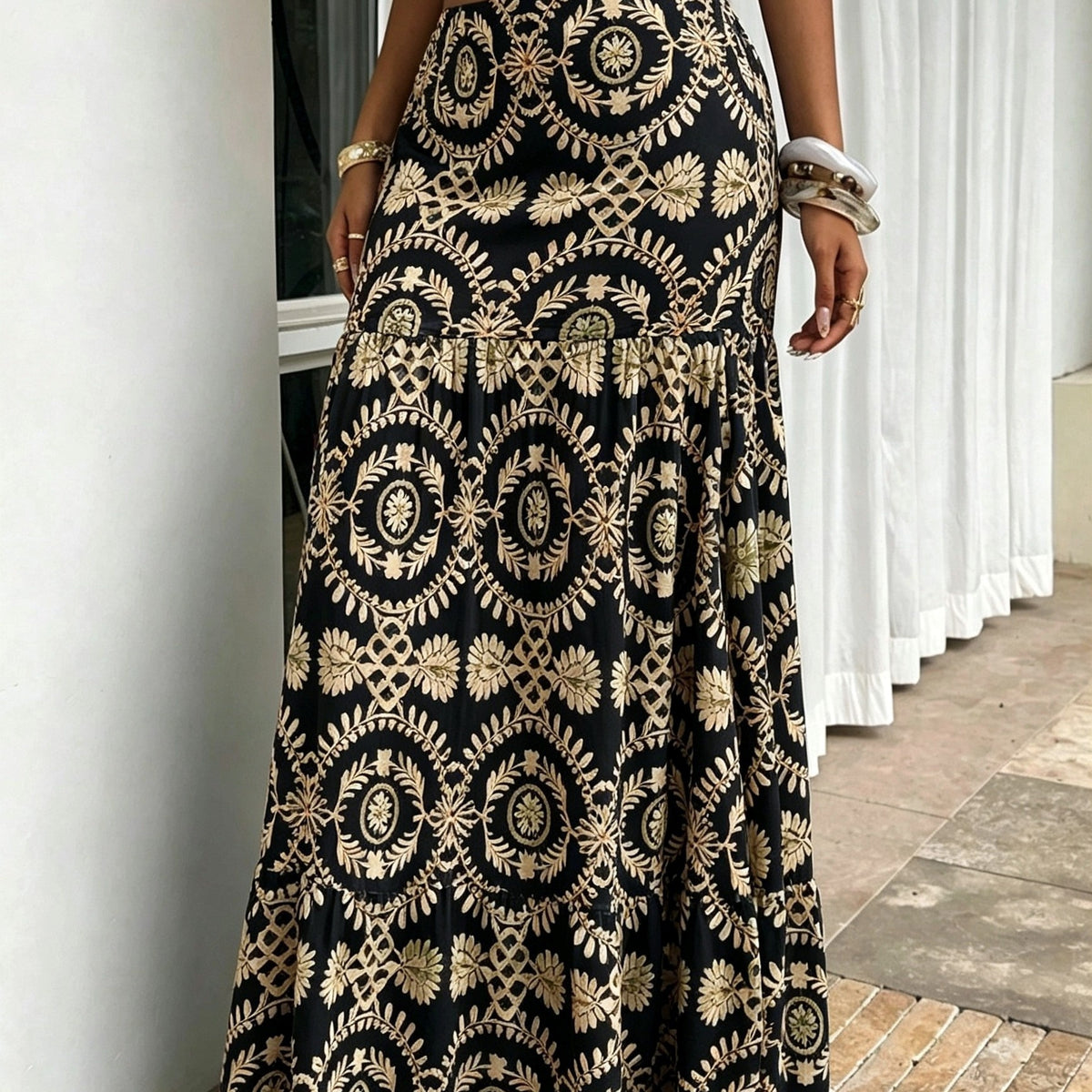 Bohemian Vintage Printed High-Waist Maxi Skirt