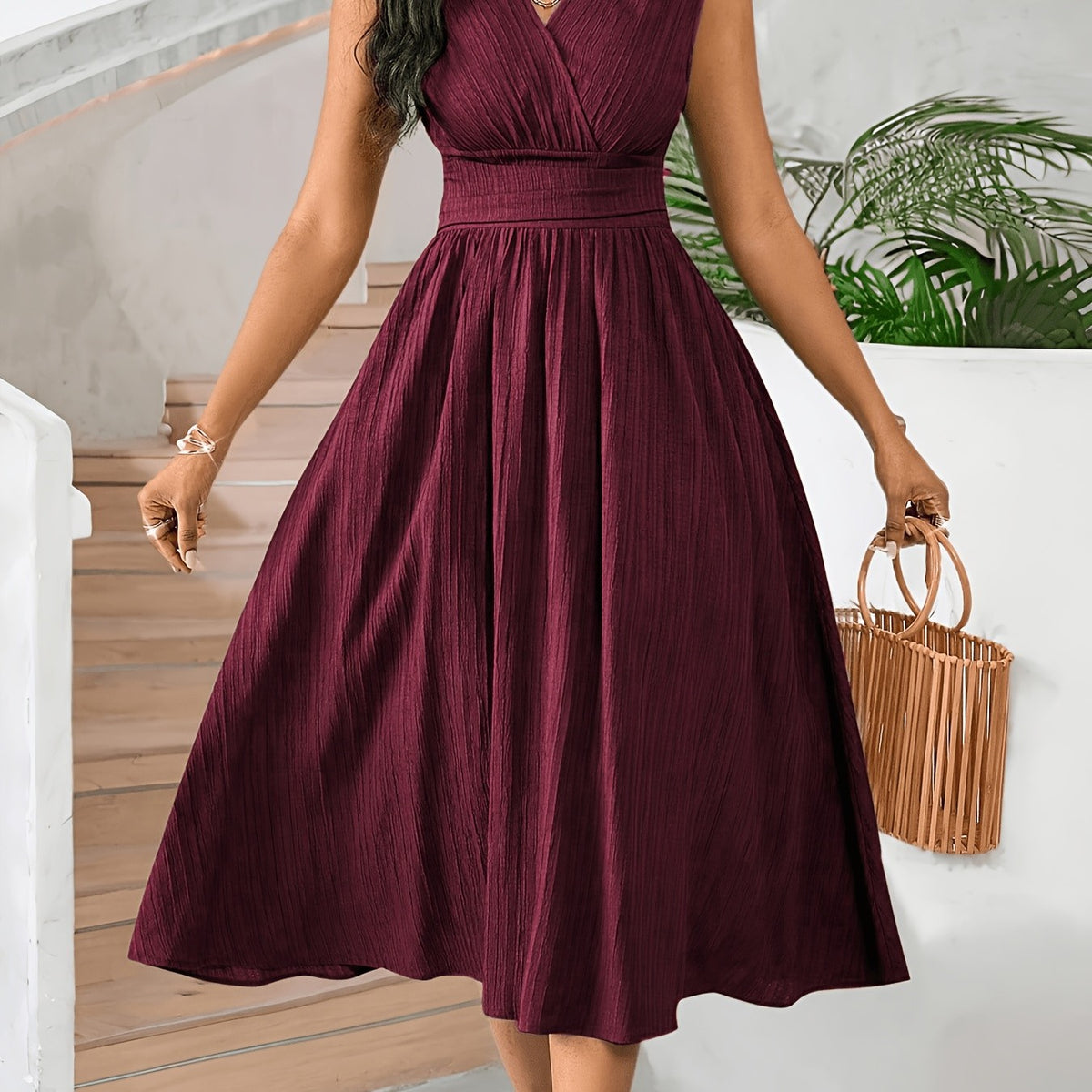 Women's Sleeveless Textured Midi Dress