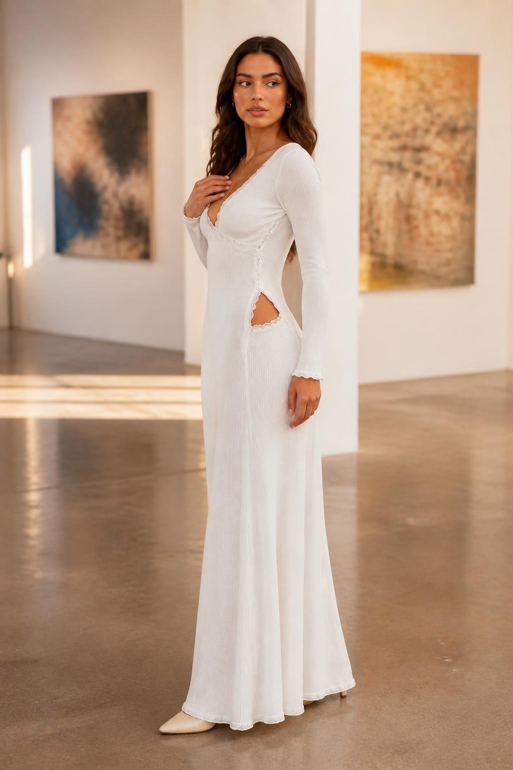 Sofia | White Cardigan, Long Sleeve with Ruffle Trim