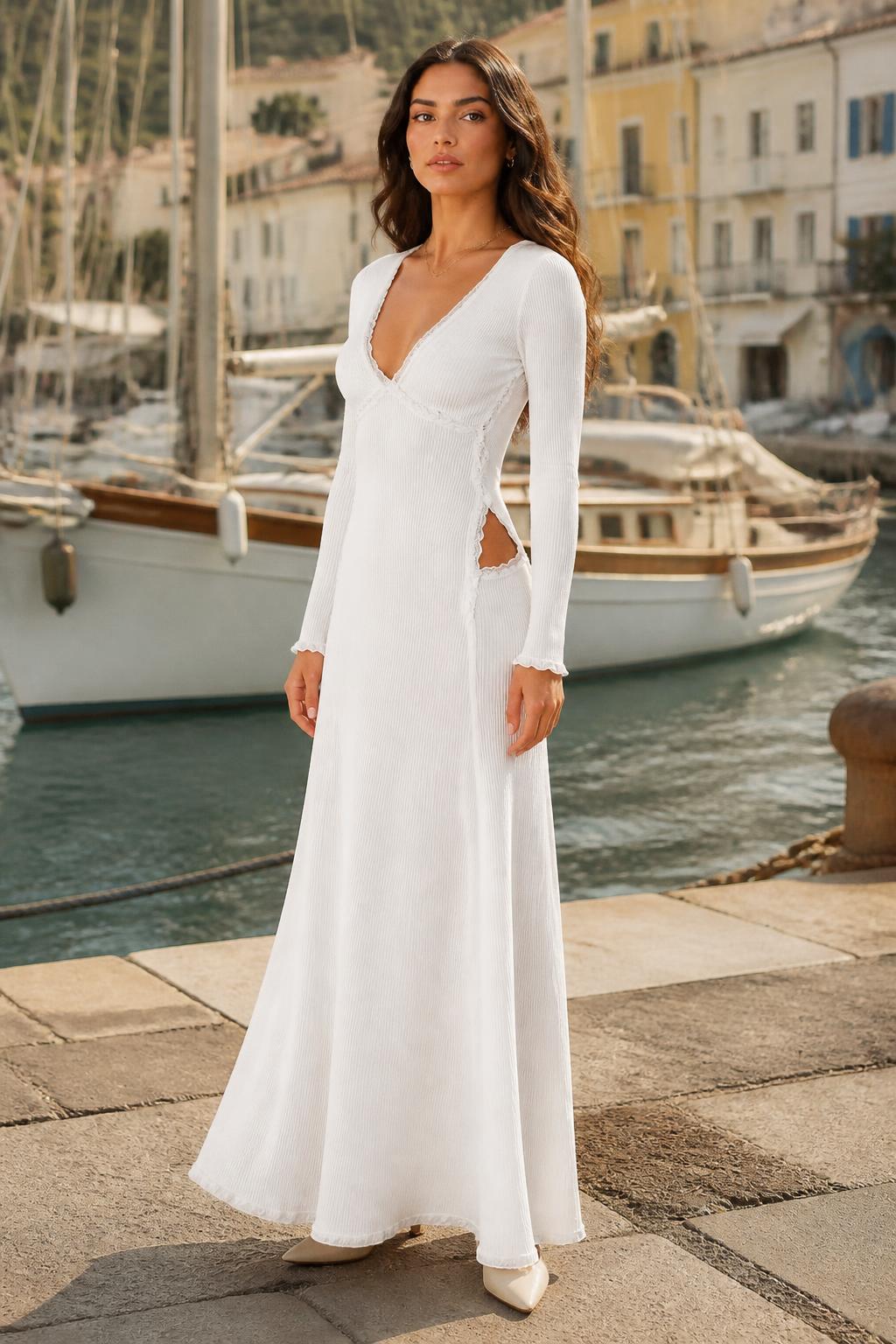 Sofia | White Cardigan, Long Sleeve with Ruffle Trim