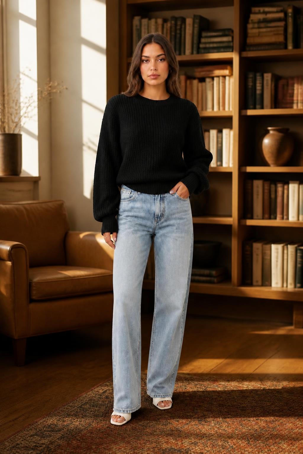 Isabella | Womens Sweater, Minimalist Round-Neck Long Sleeve