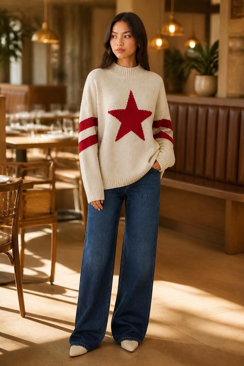 Olivia | Winter Sweater, Trendy Star Pattern for Party and Casual