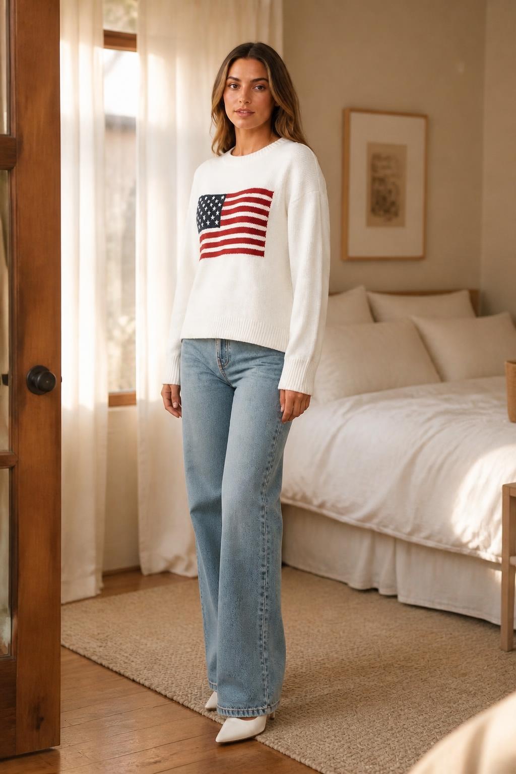Emma | American Flag Sweater, Long-Sleeve Knit