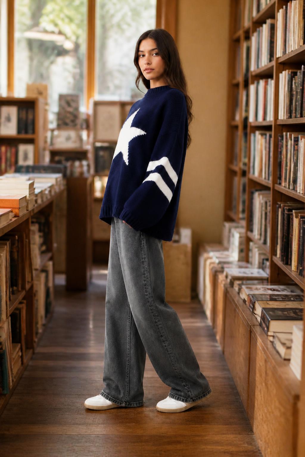 Emma | Fall Sweaters, Star Pattern Loose Crewneck