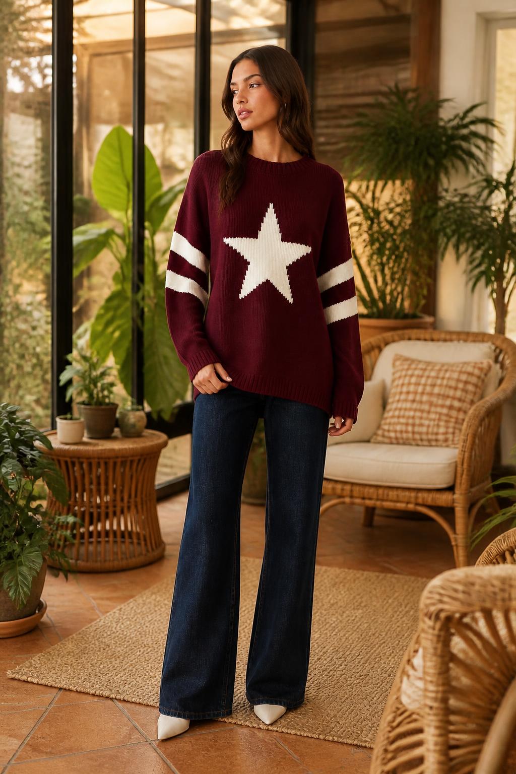 Emma | Fall Sweaters, Star Pattern Loose Crewneck