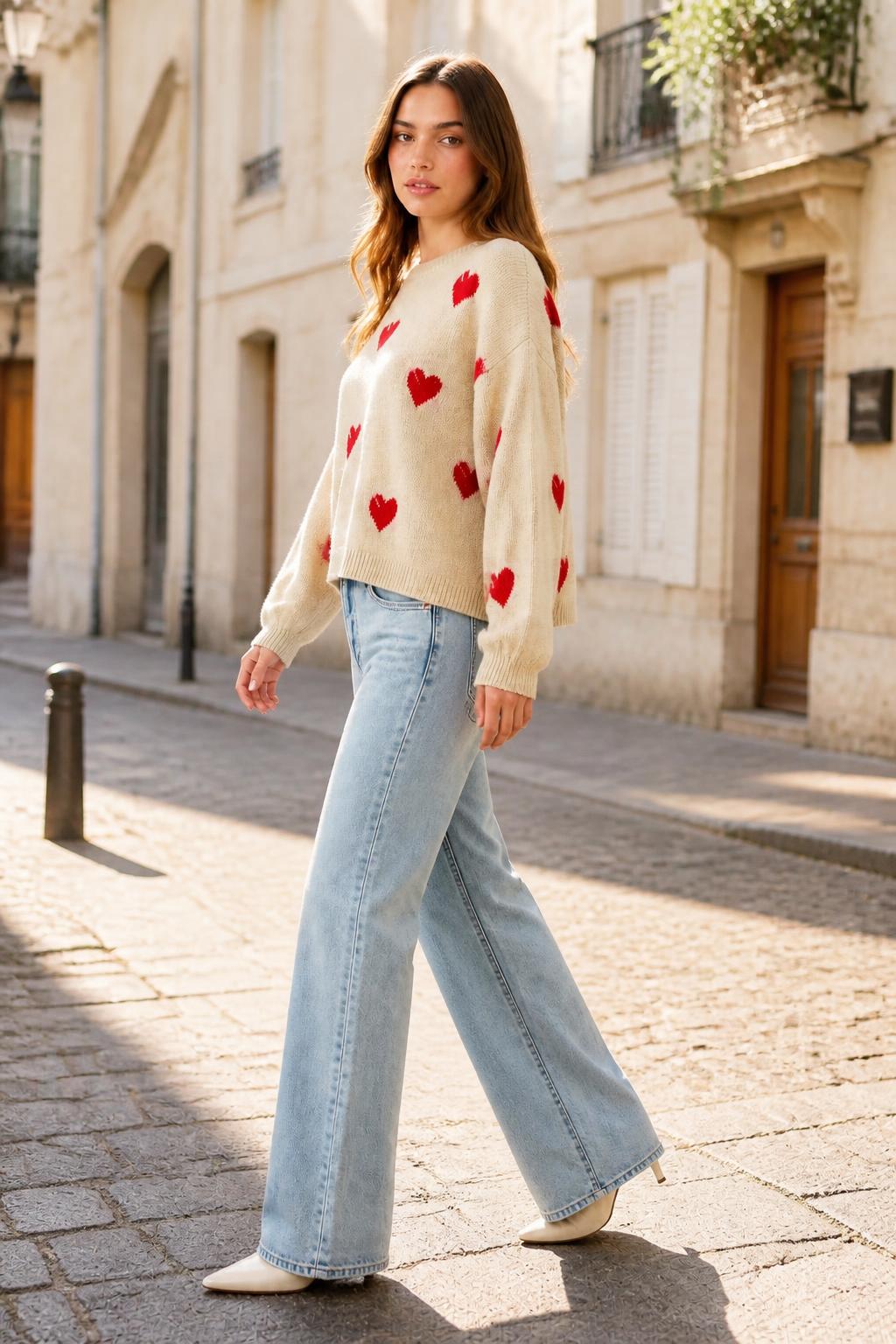 Evelyn | Cute Sweaters for Women, Relaxed Round-Neck with Heart Pattern