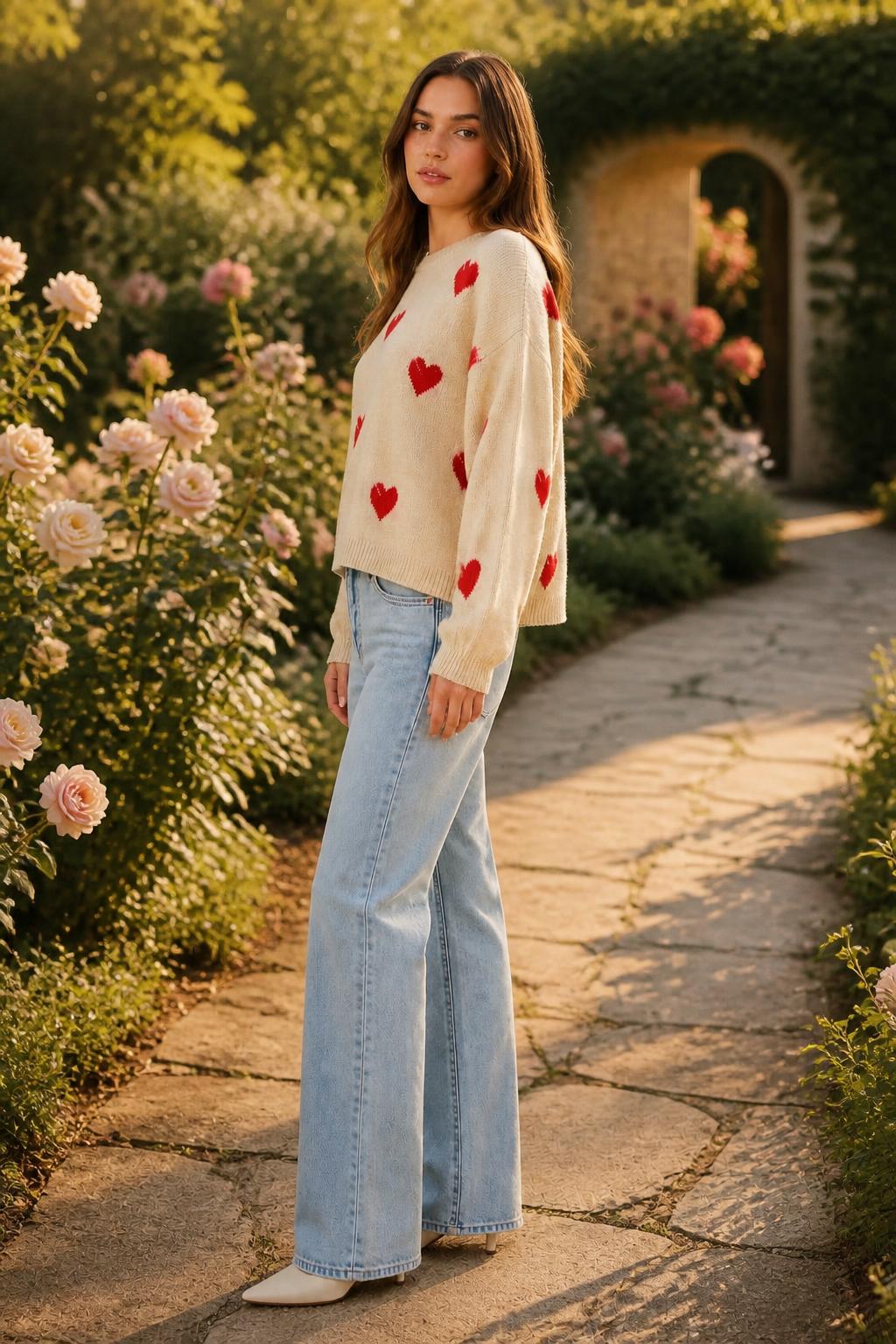 Evelyn | Cute Sweaters for Women, Relaxed Round-Neck with Heart Pattern