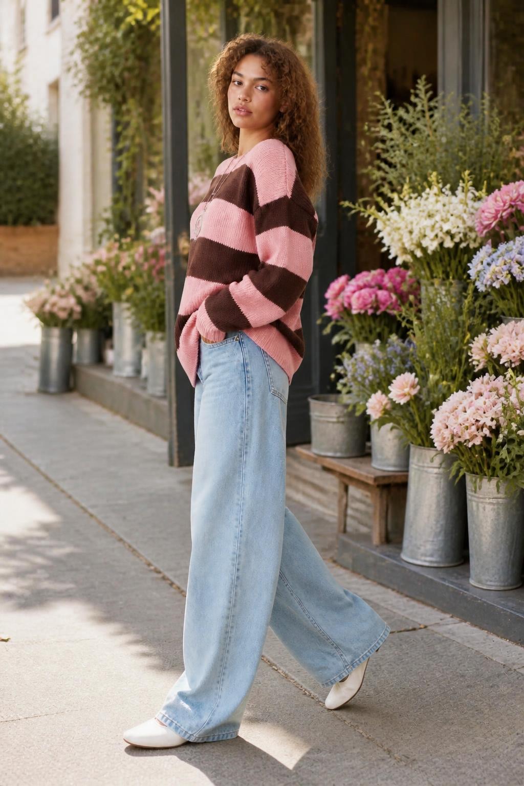 Mia | Y2K Tops, Colorblock Striped Crewneck Sweater