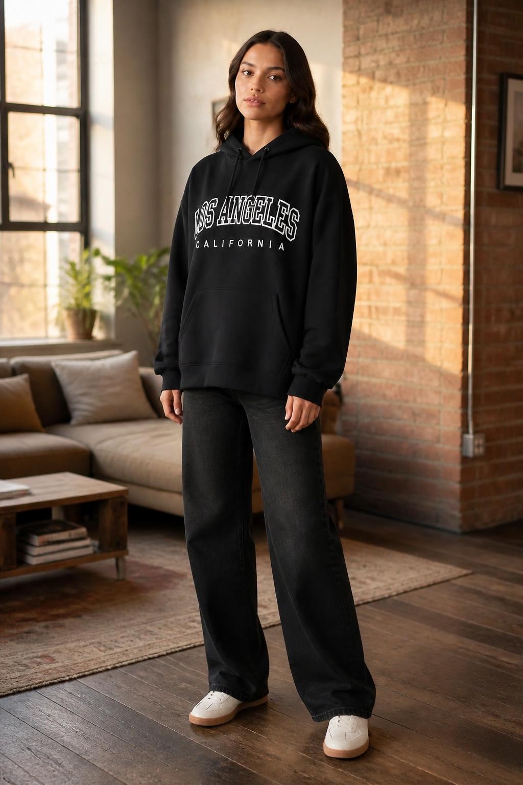 Sophia | Womens Hoodie, Los Angeles Print with Drawstring for Autumn