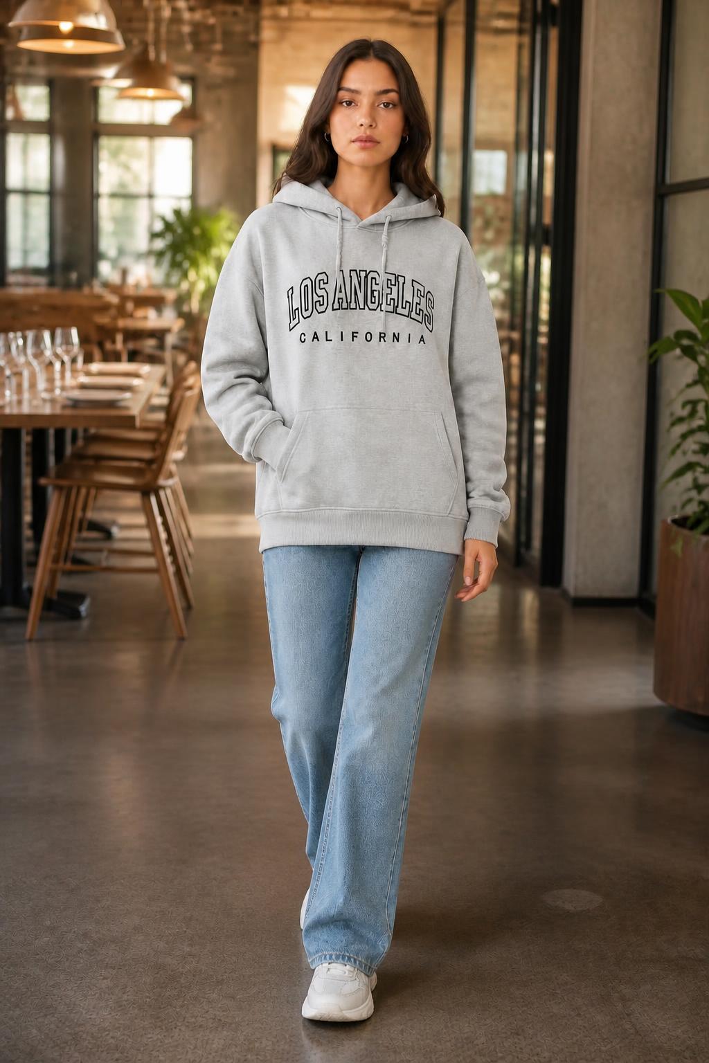 Sophia | Womens Hoodie, Los Angeles Print with Drawstring for Autumn