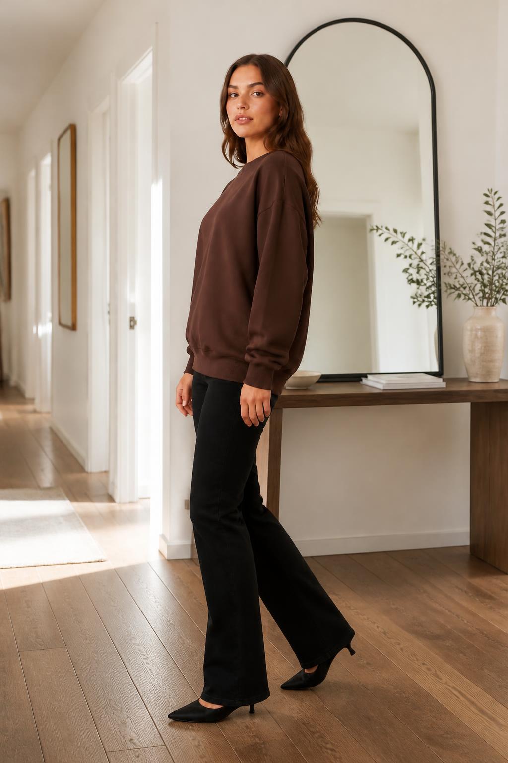 Evelyn | Crewneck Sweatshirt Women, COFFEE Graphic Round Neck