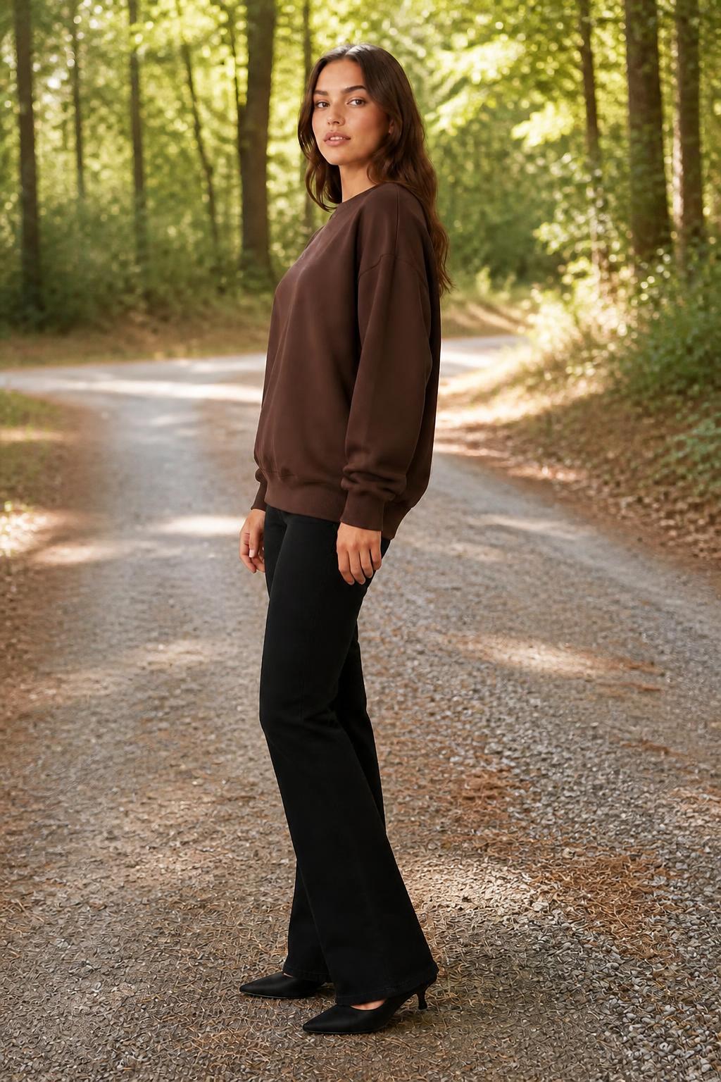 Evelyn | Crewneck Sweatshirt Women, COFFEE Graphic Round Neck