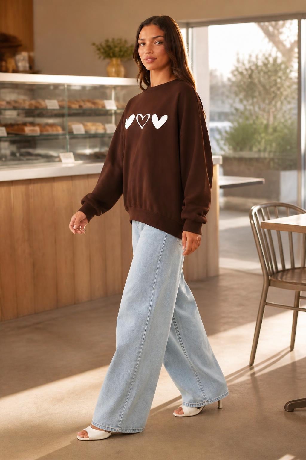 Olivia | Sweatshirts for Women, Fleece-Lined Crewneck with Heart Pattern