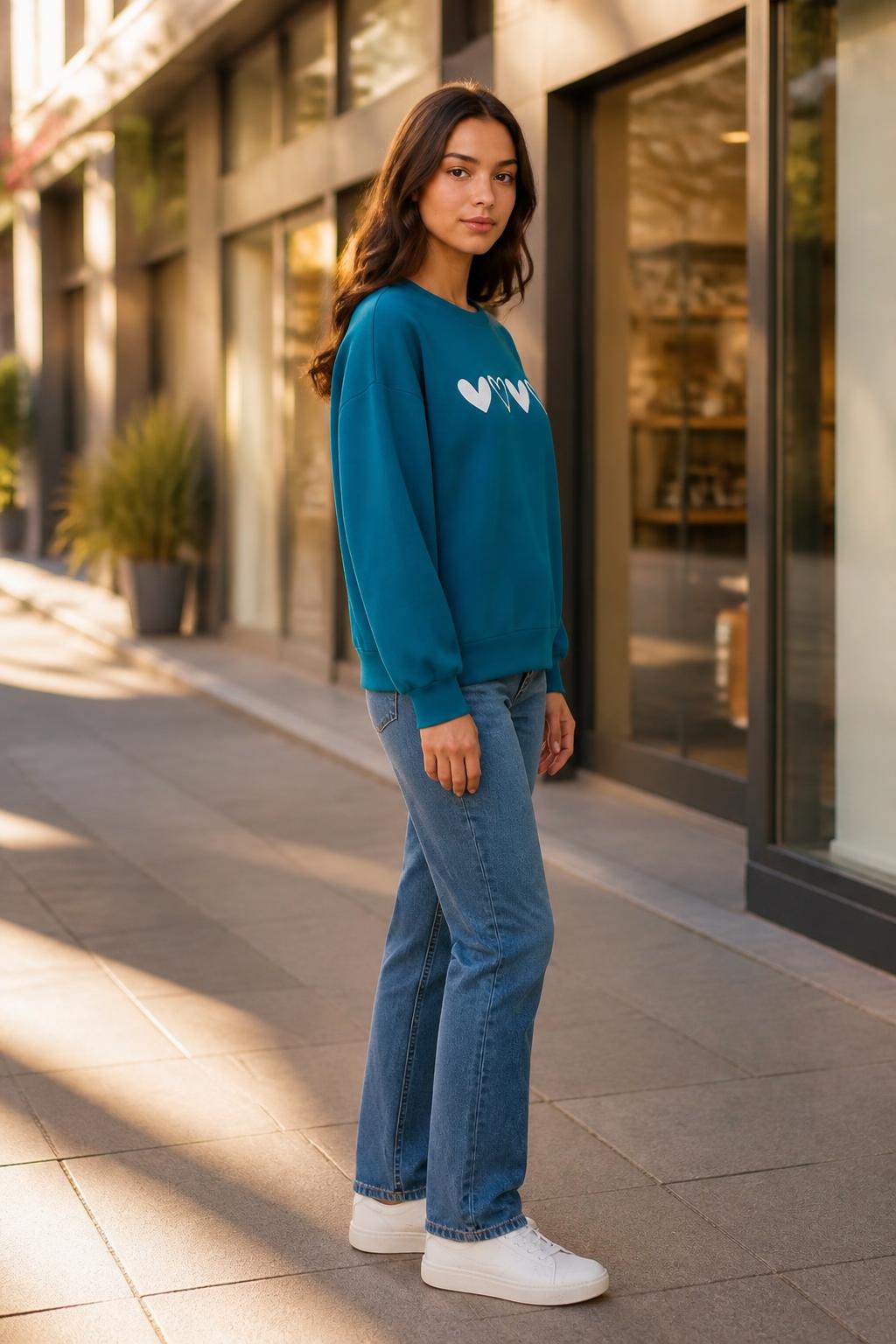 Olivia | Sweatshirts for Women, Fleece-Lined Crewneck with Heart Pattern