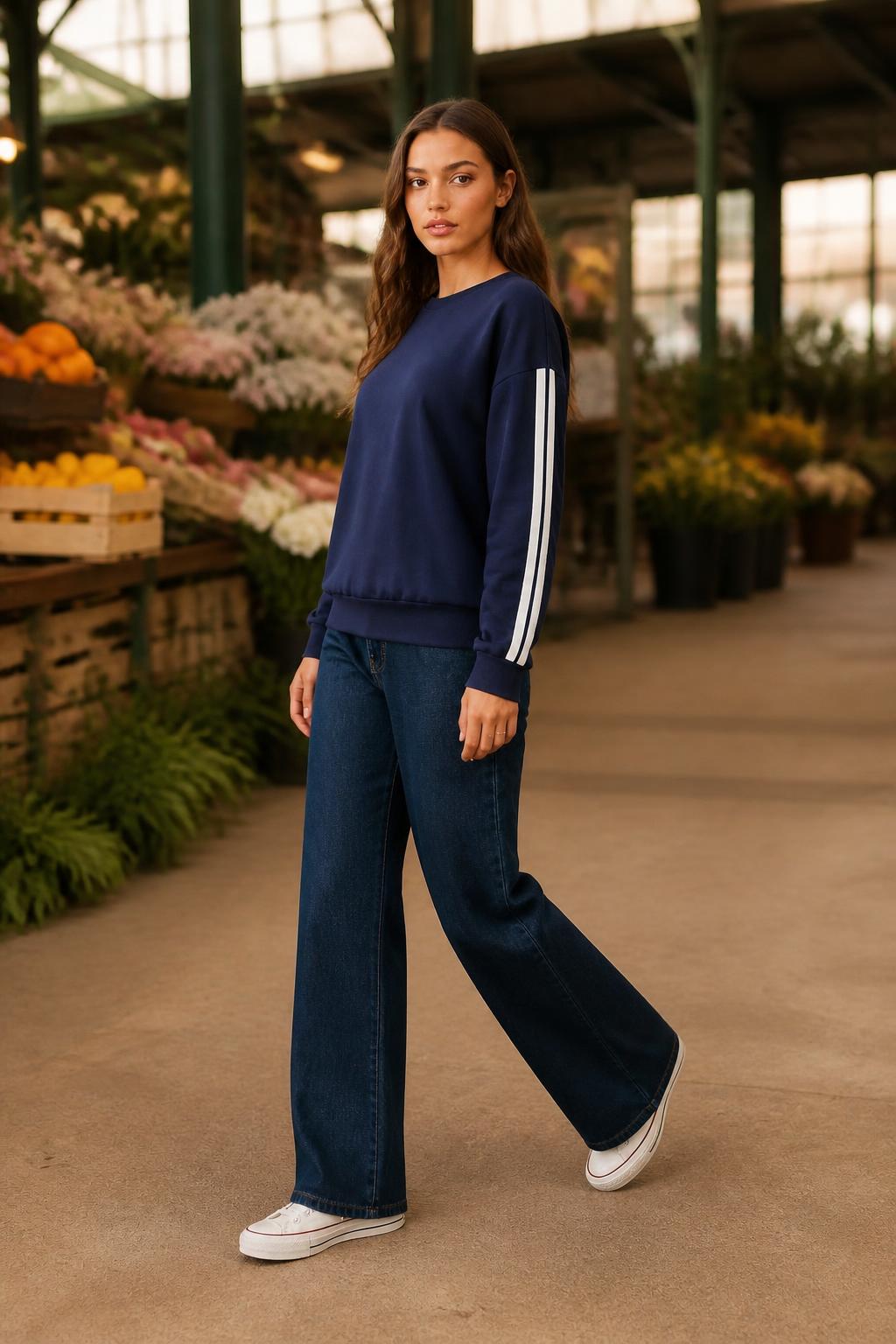 Olivia | Crewneck Sweatshirt Women, Navy Fleece Pullover